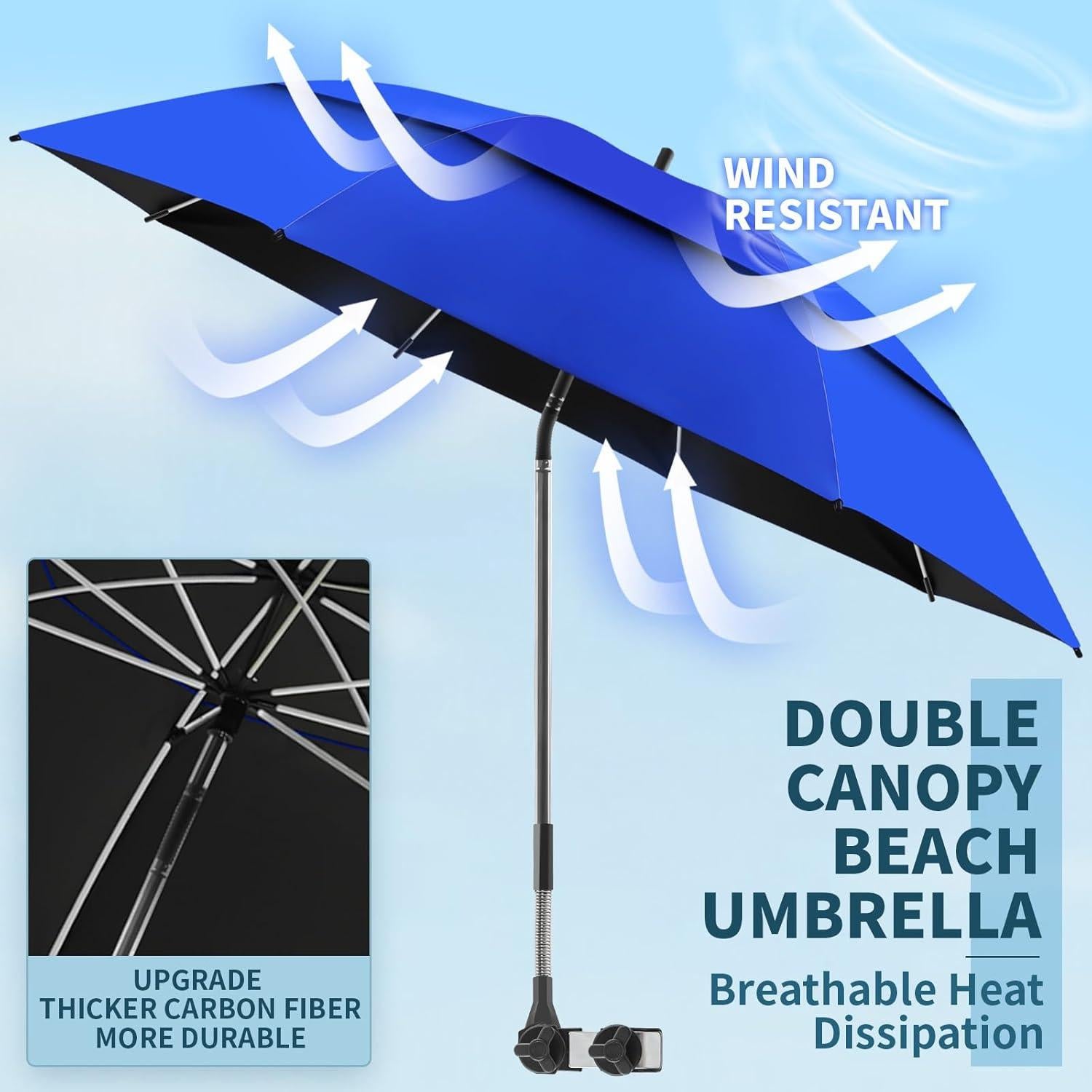 Paquete de 2 Sombrillas de Playa UPF50+ con Abrazadera Azul