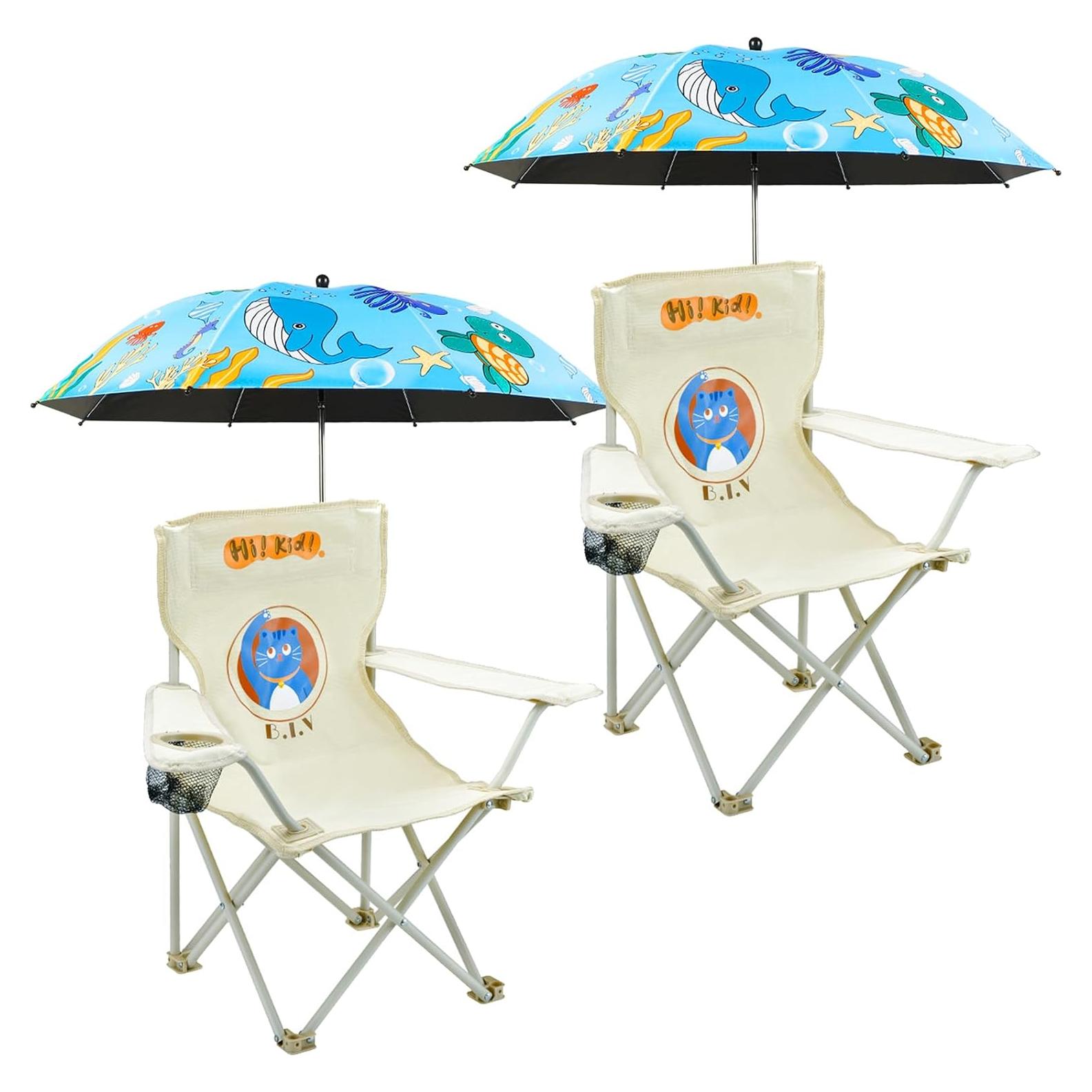 Paquete de 2 Sillas de Camping para Niños BUSYSIR con Paraguas
