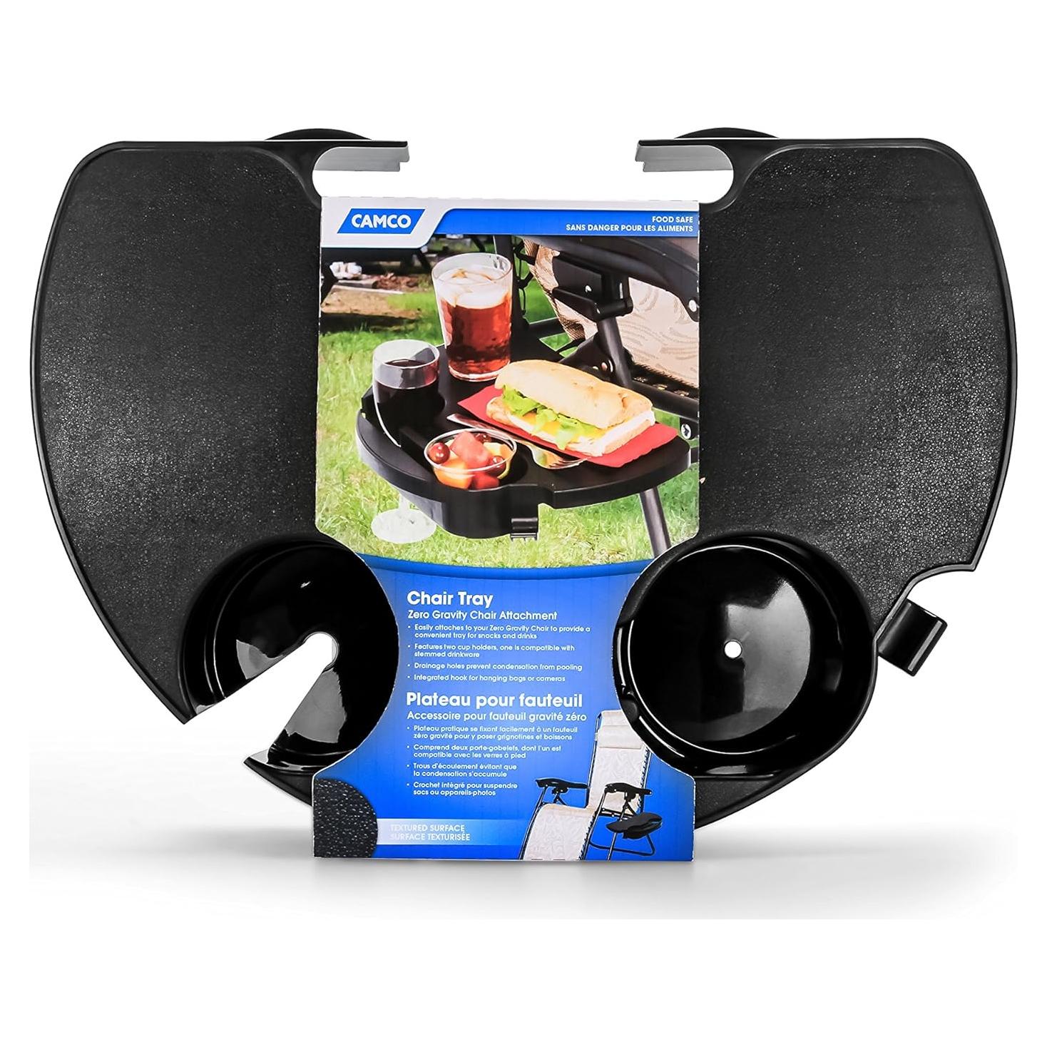 Bandeja para Silla de Gravedad Cero Camco - 2 Portavasos y Gancho