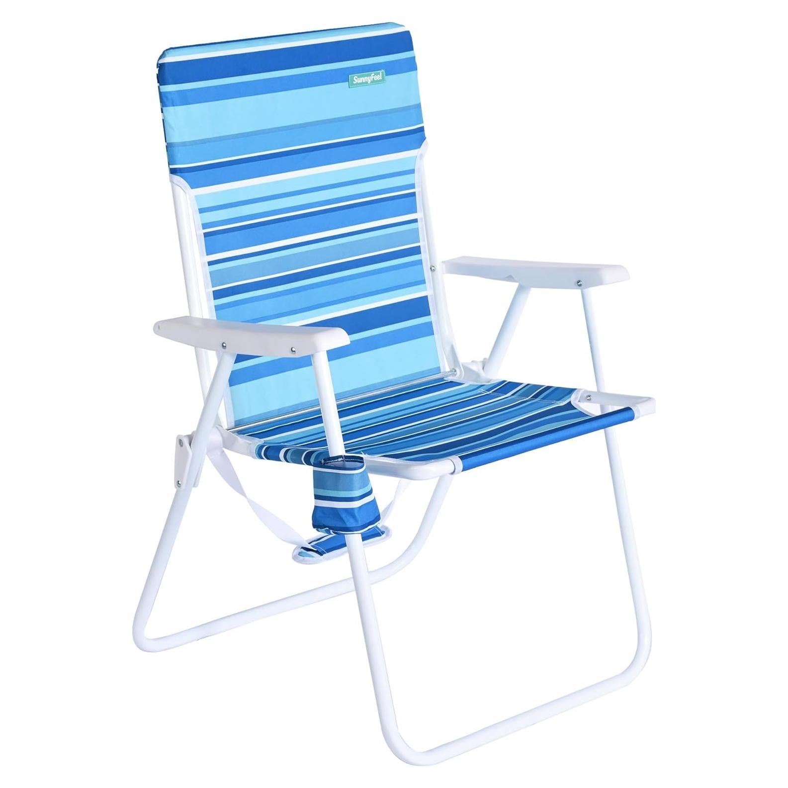 Silla de Playa Plegable SunnyFeel Alta 300 LBS Rayas Azul