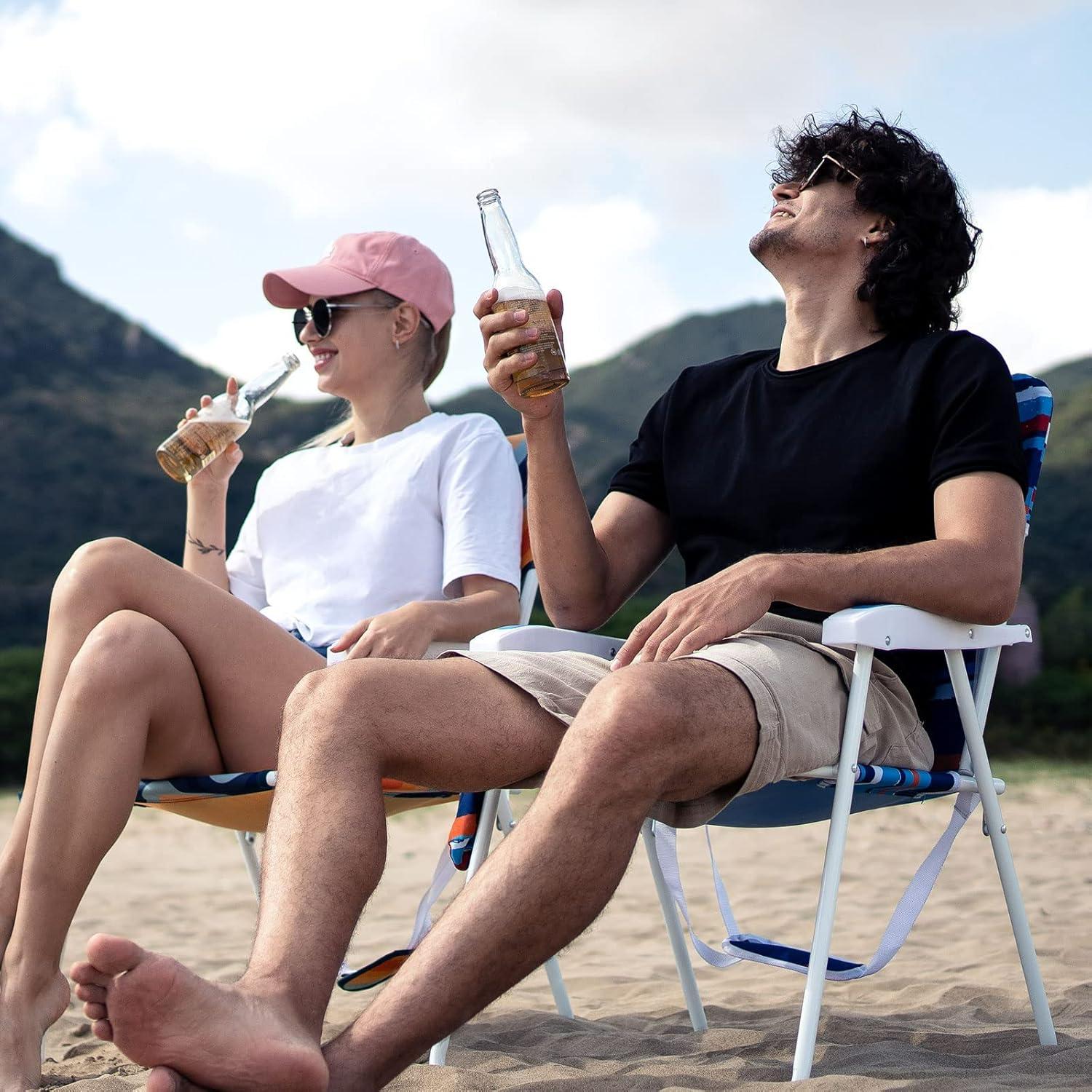 Silla de Playa Plegable SunnyFeel Alta 300 LBS Rayas Azul