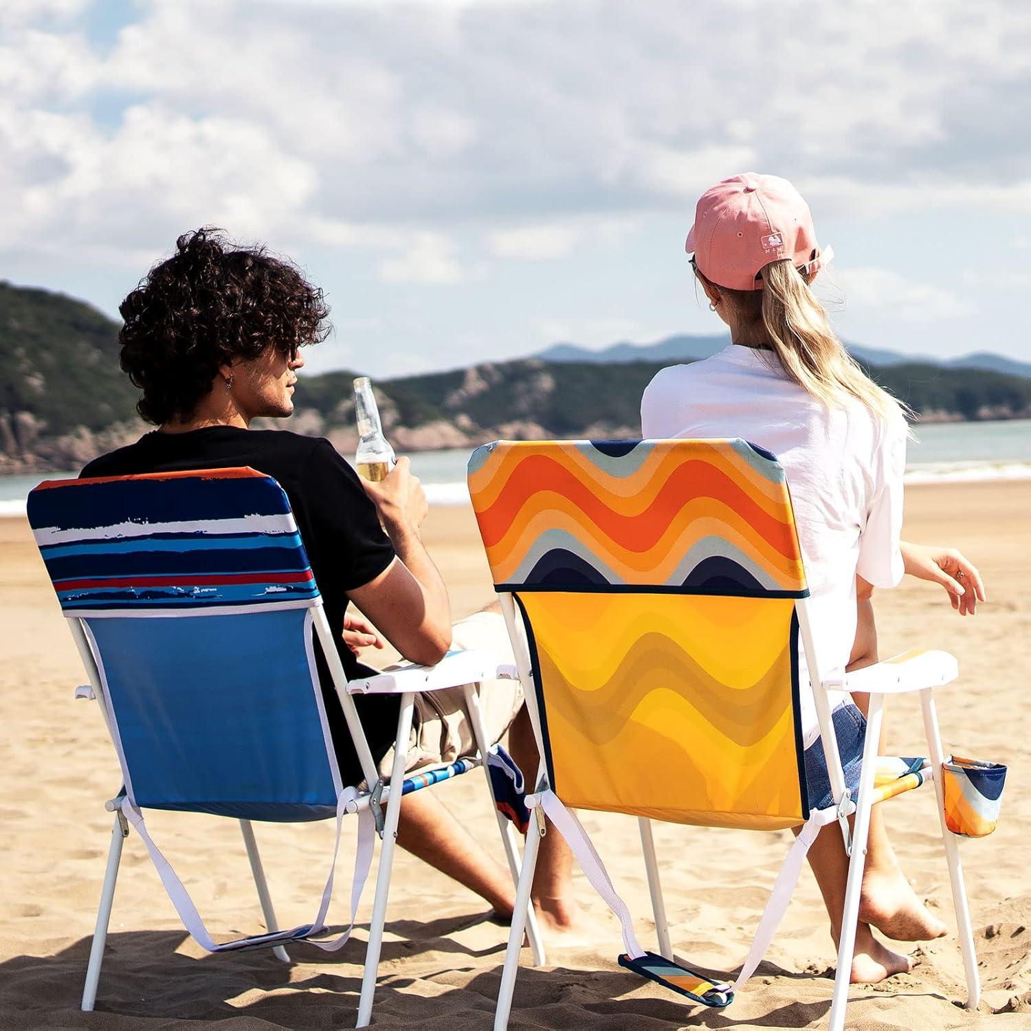 Silla de Playa Plegable SunnyFeel Alta 300 LBS Rayas Azul