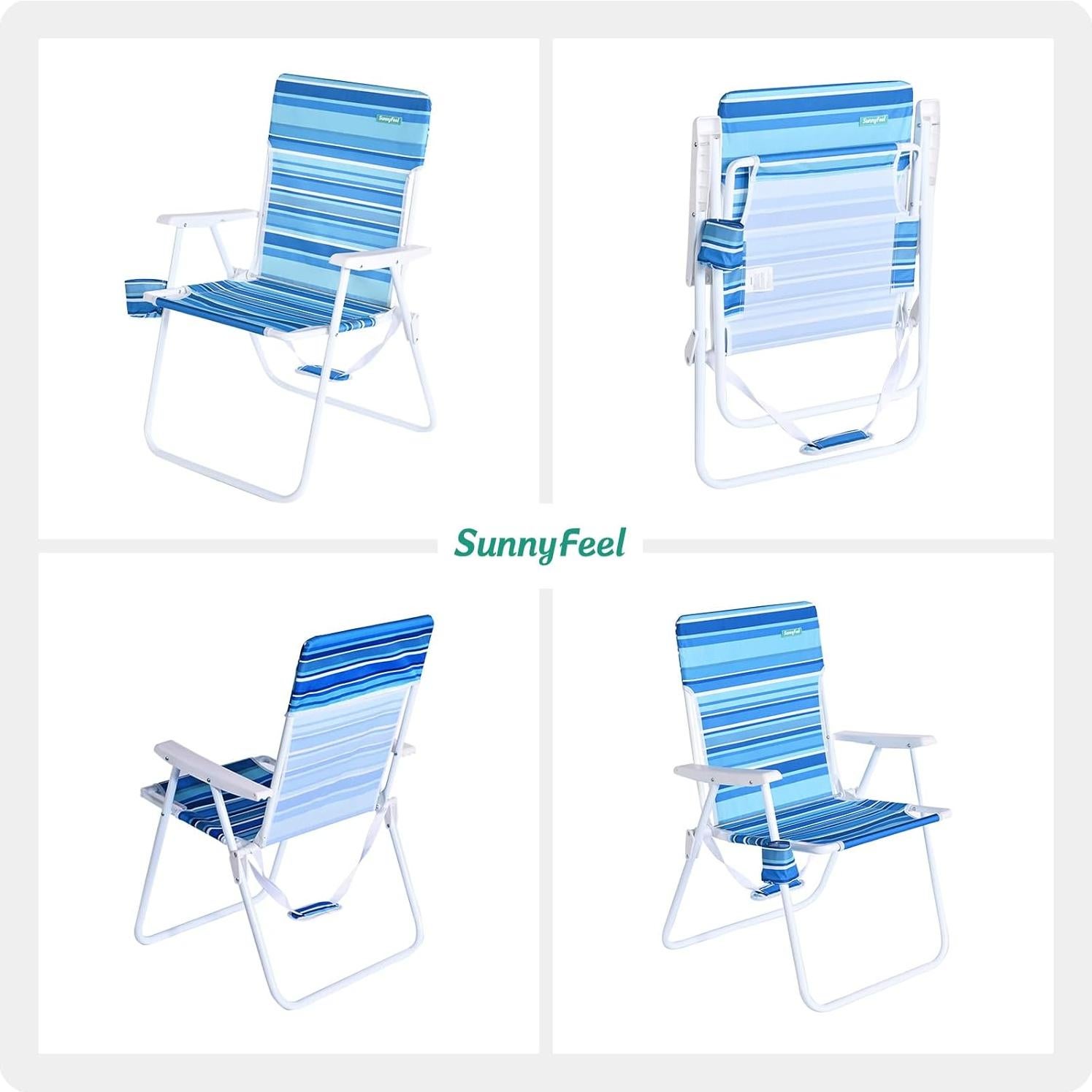 Silla de Playa Plegable SunnyFeel Alta 300 LBS Rayas Azul