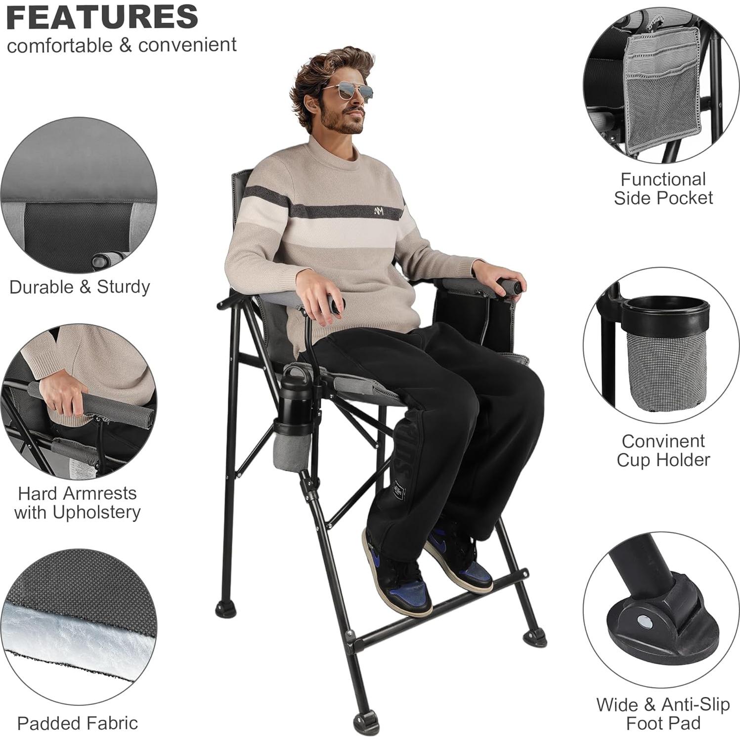 Silla de Camping Alta LANMOUNTAIN Plegable Soporta 158 kg