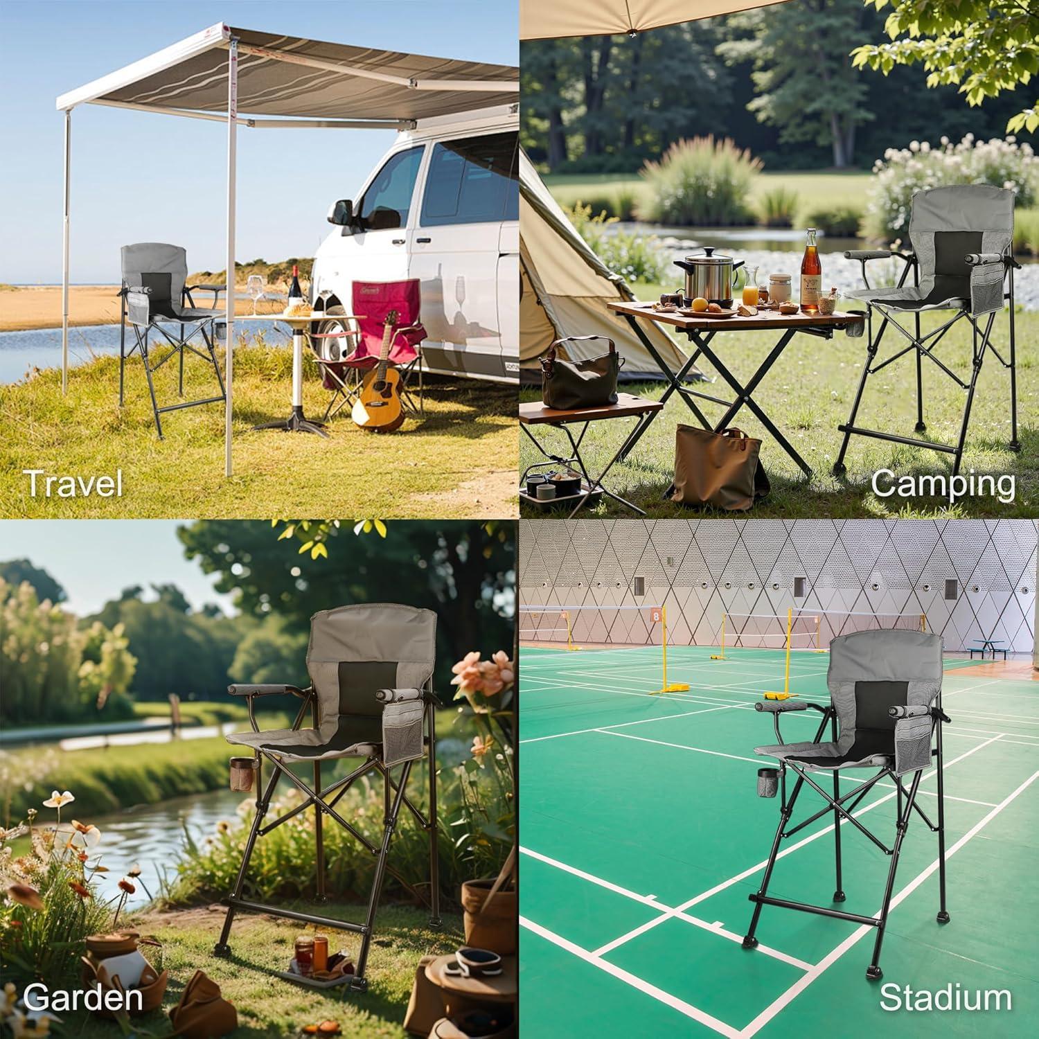 Silla de Camping Alta LANMOUNTAIN Plegable Soporta 158 kg