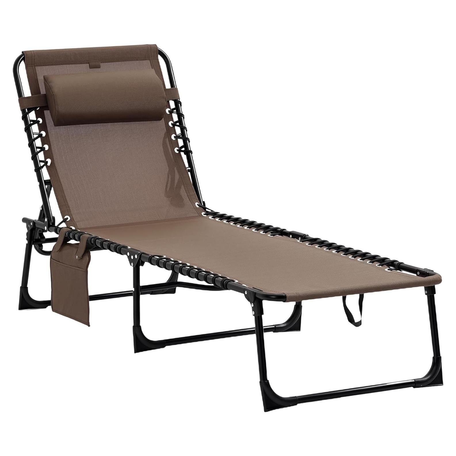 Silla Reclinable Exterior Outsunny Plegable 5 Posiciones Marrón