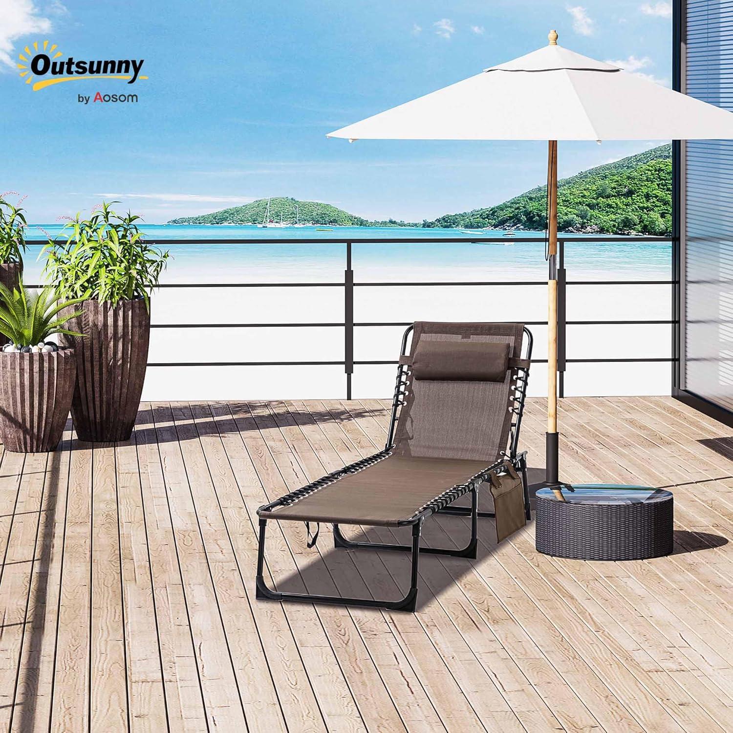 Silla Reclinable Exterior Outsunny Plegable 5 Posiciones Marrón