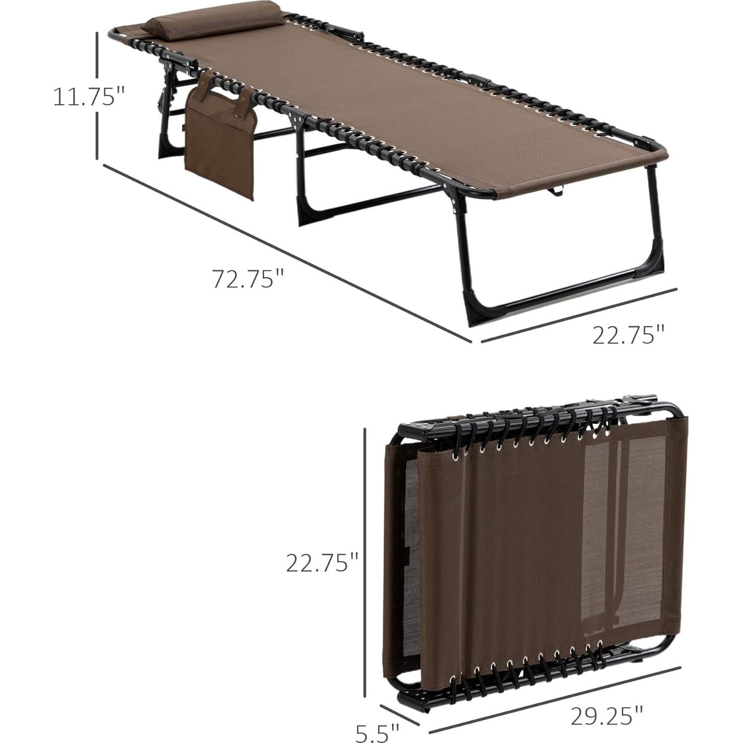 Silla Reclinable Exterior Outsunny Plegable 5 Posiciones Marrón