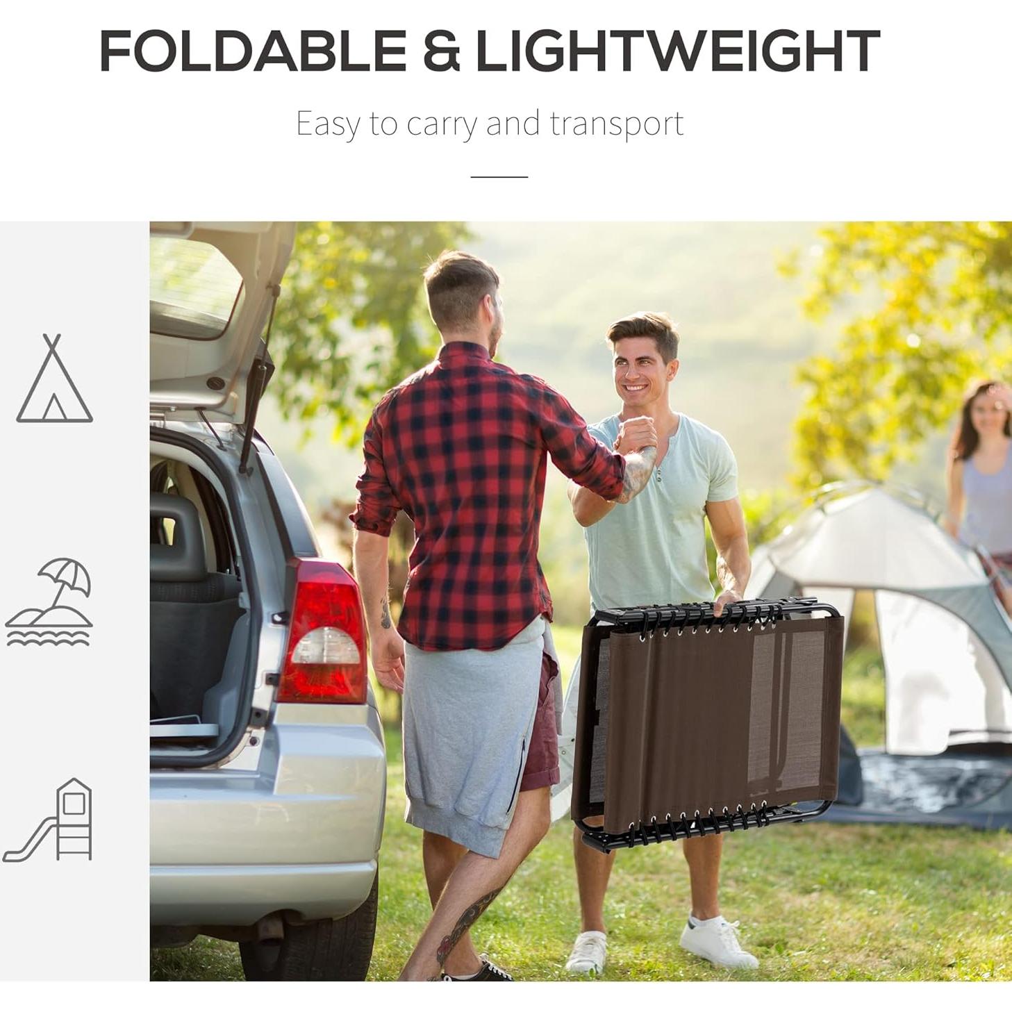 Silla Reclinable Exterior Outsunny Plegable 5 Posiciones Marrón