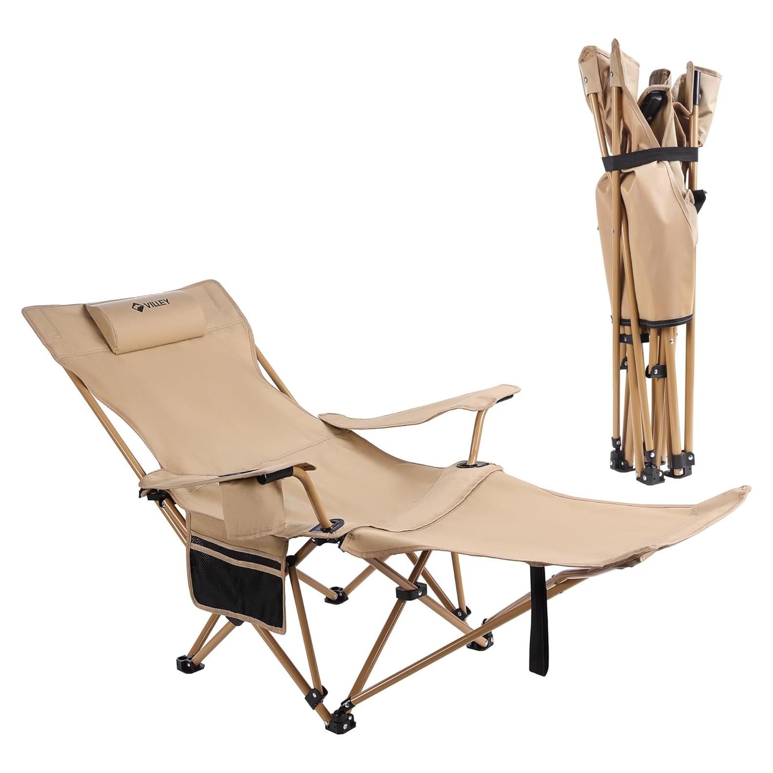 Silla de Camping Reclinable VILLEY Beige Plegable 150 kg