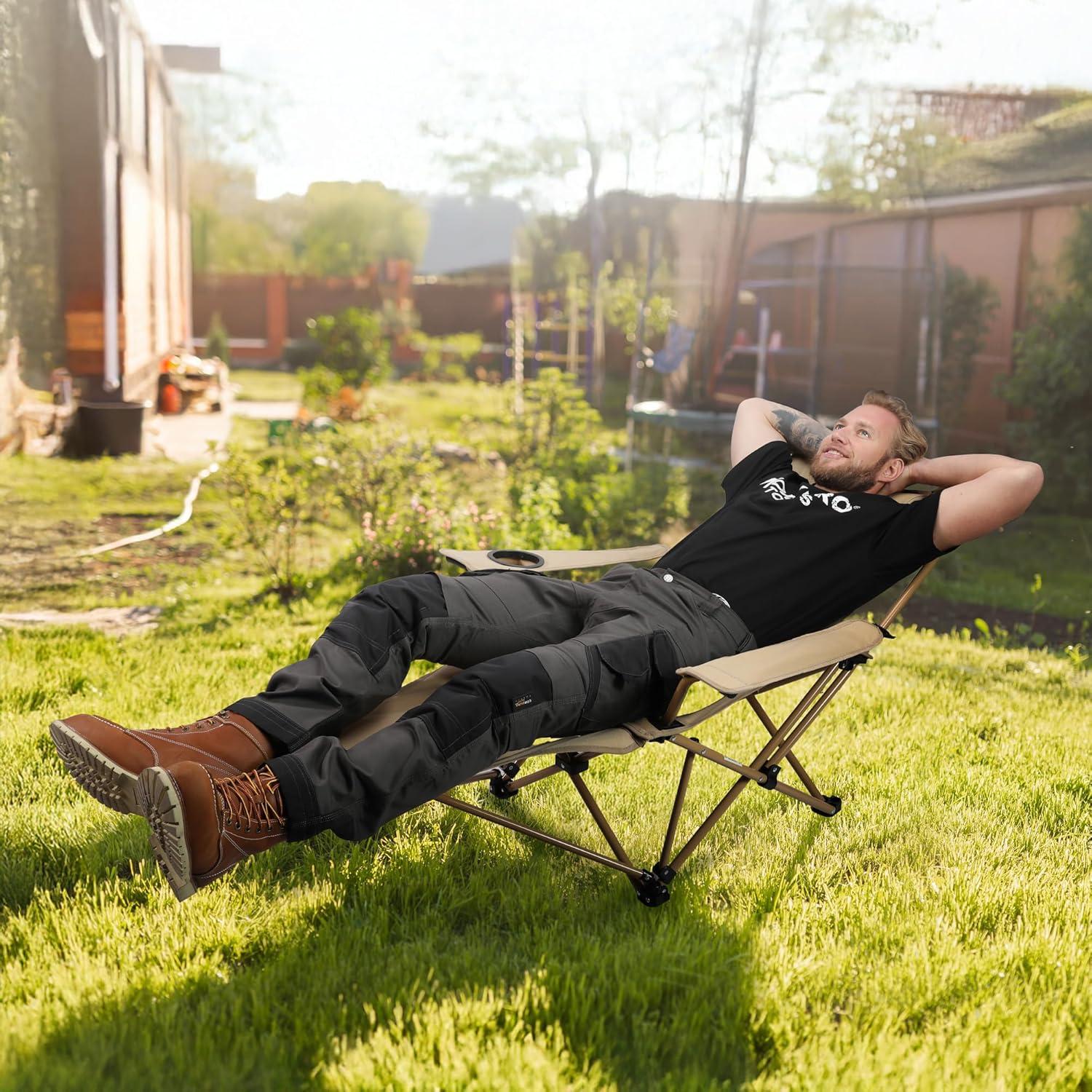 Silla de Camping Reclinable VILLEY Beige Plegable 150 kg