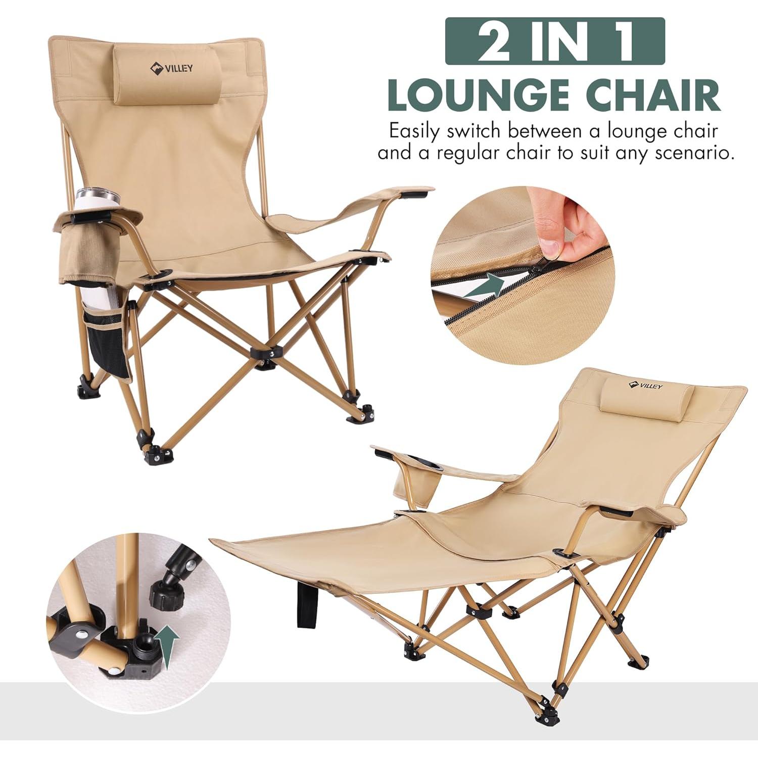 Silla de Camping Reclinable VILLEY Beige Plegable 150 kg