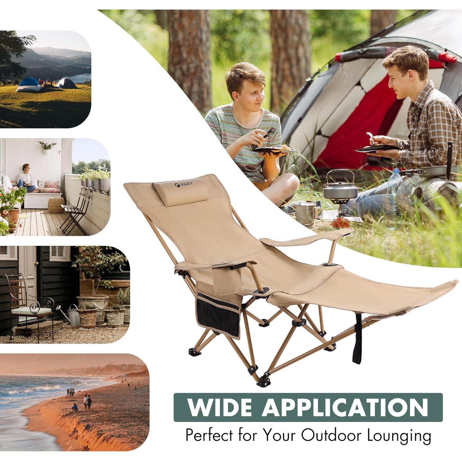 Silla de Camping Reclinable VILLEY Beige Plegable 150 kg