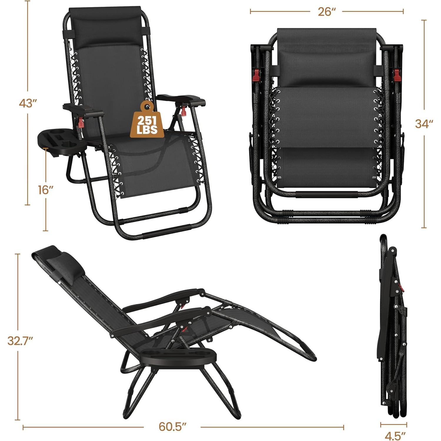 Sillas de Lounge Plegables Yaheetech Gravedad Cero con Cojines - Juego de 2