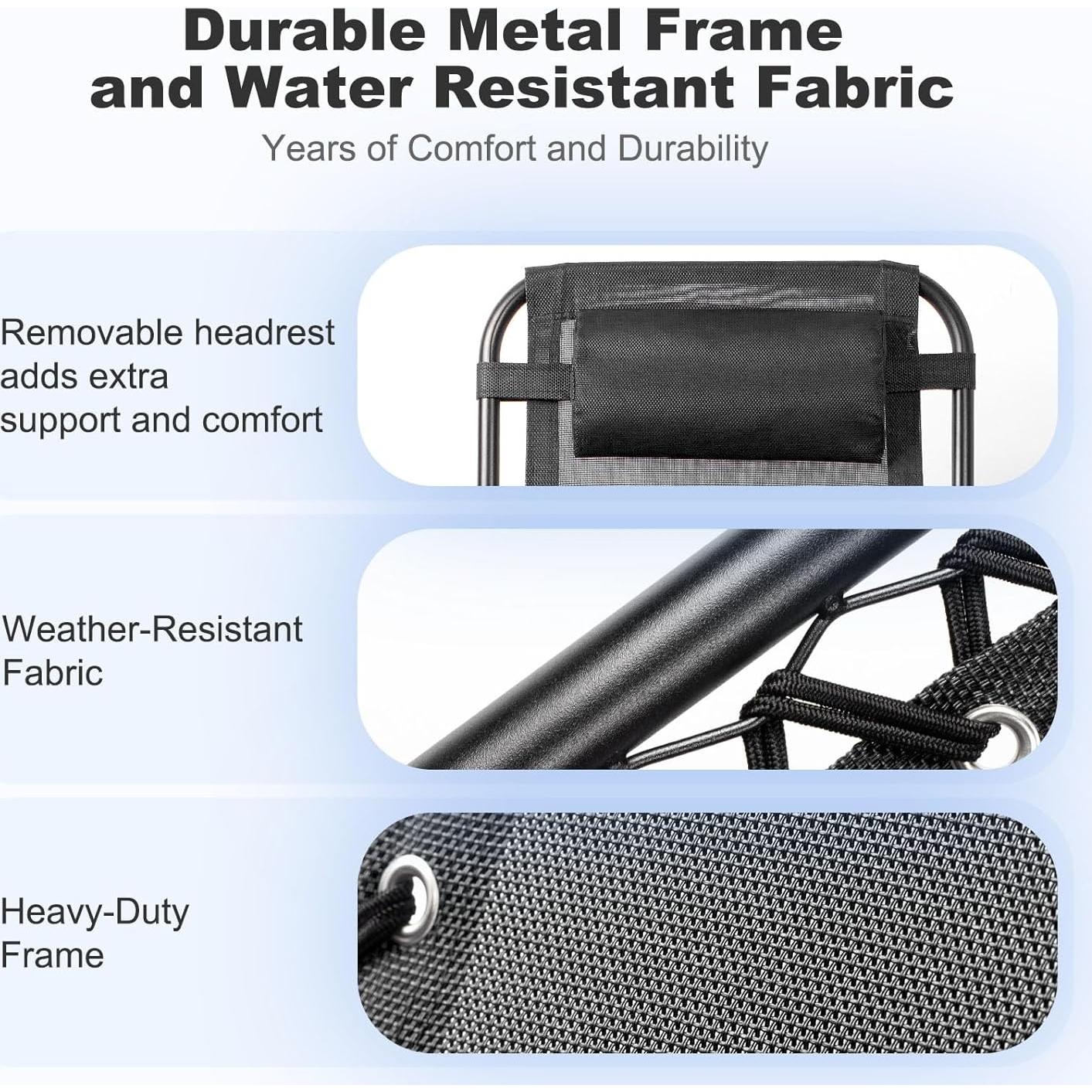 Nazhura Set of 2 Relaxing Recliners Patio Chairs Adjustable Steel Mesh Zero Gravity Lounge Chair Beach Chairs with Pillow and Cup Holder Black