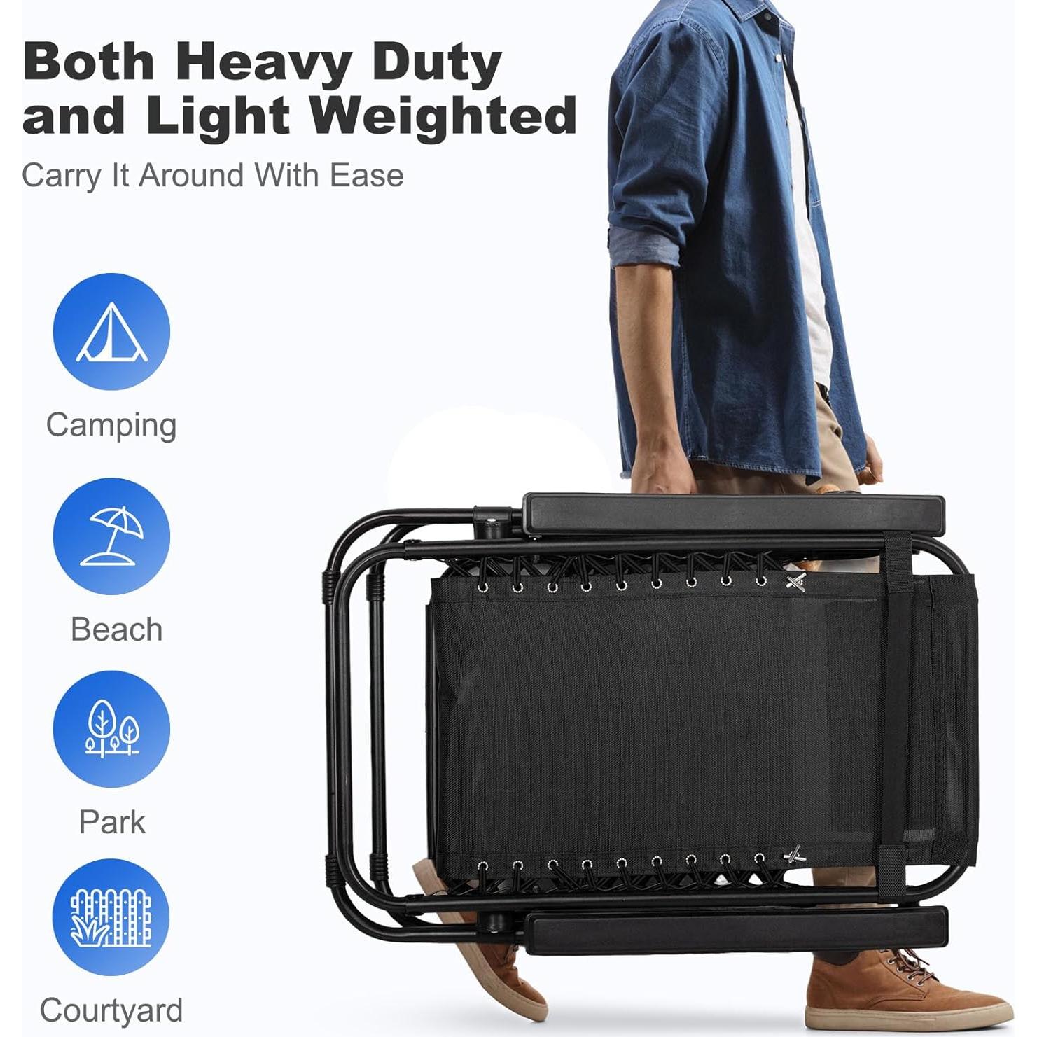 Nazhura Set of 2 Relaxing Recliners Patio Chairs Adjustable Steel Mesh Zero Gravity Lounge Chair Beach Chairs with Pillow and Cup Holder Black