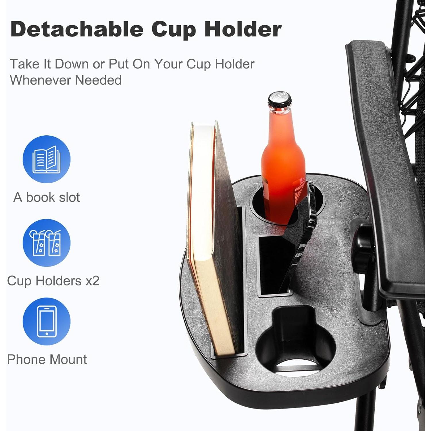 Nazhura Set of 2 Relaxing Recliners Patio Chairs Adjustable Steel Mesh Zero Gravity Lounge Chair Beach Chairs with Pillow and Cup Holder Black