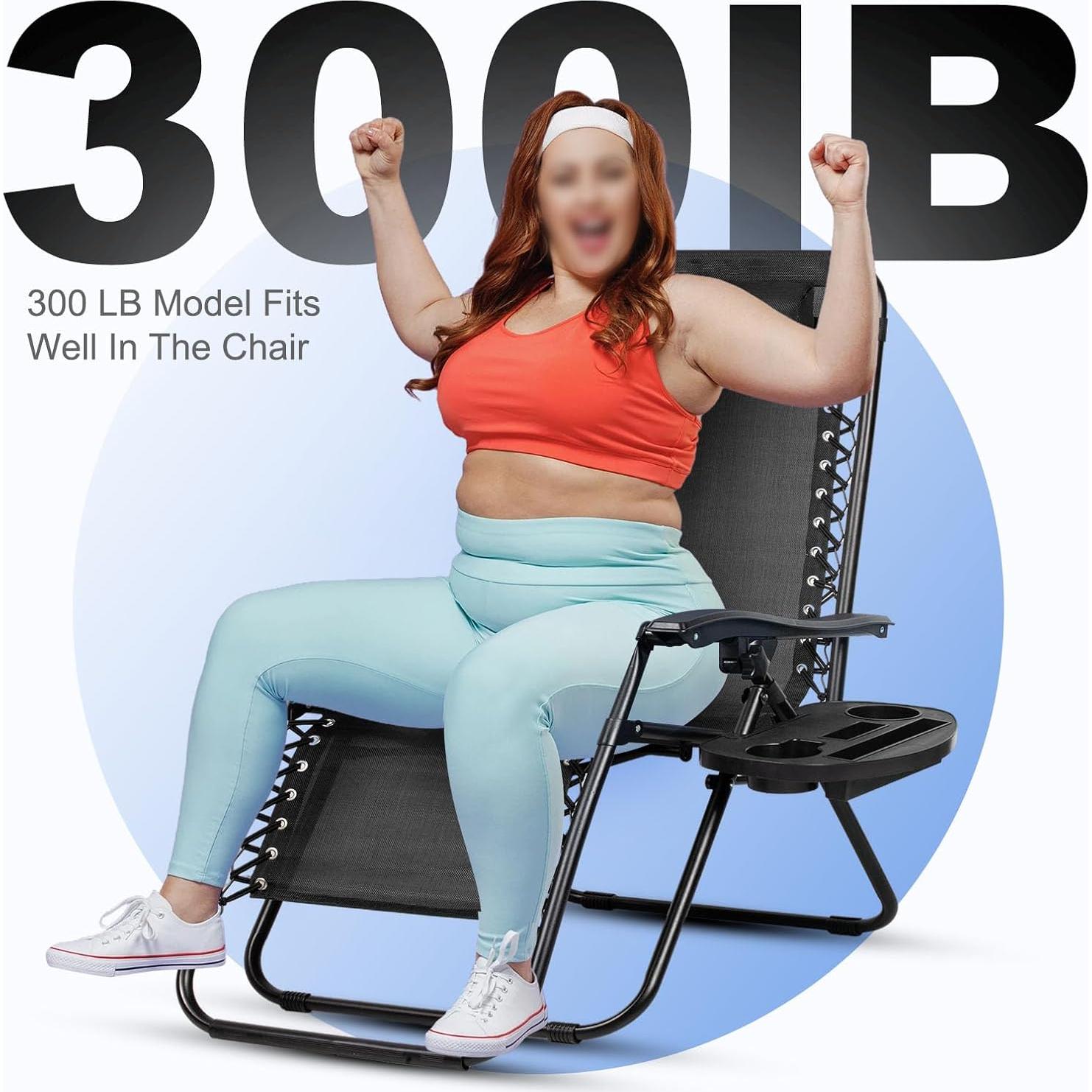 Nazhura Set of 2 Relaxing Recliners Patio Chairs Adjustable Steel Mesh Zero Gravity Lounge Chair Beach Chairs with Pillow and Cup Holder Black