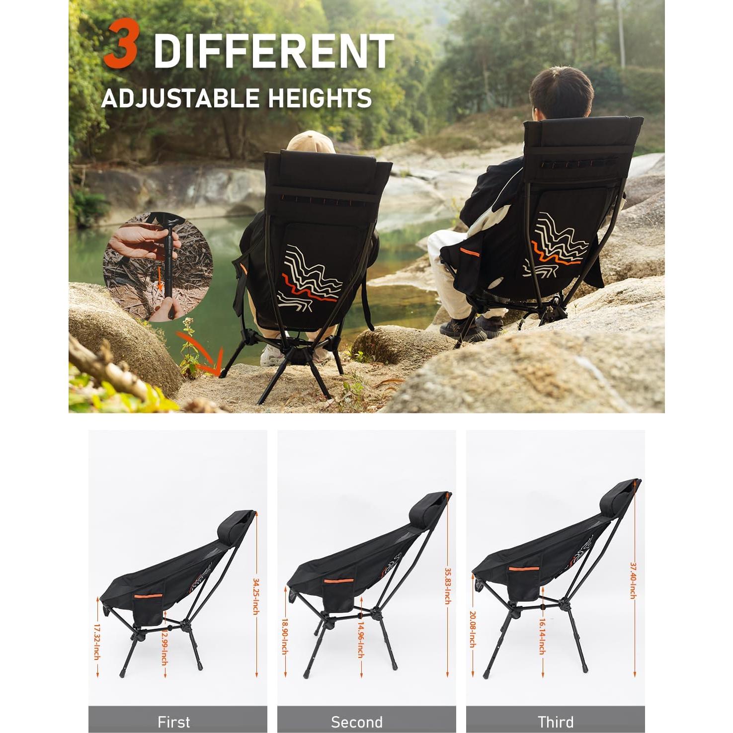 Silla de Camping NOVSIGHT Plegable Naranja con Reposacabezas