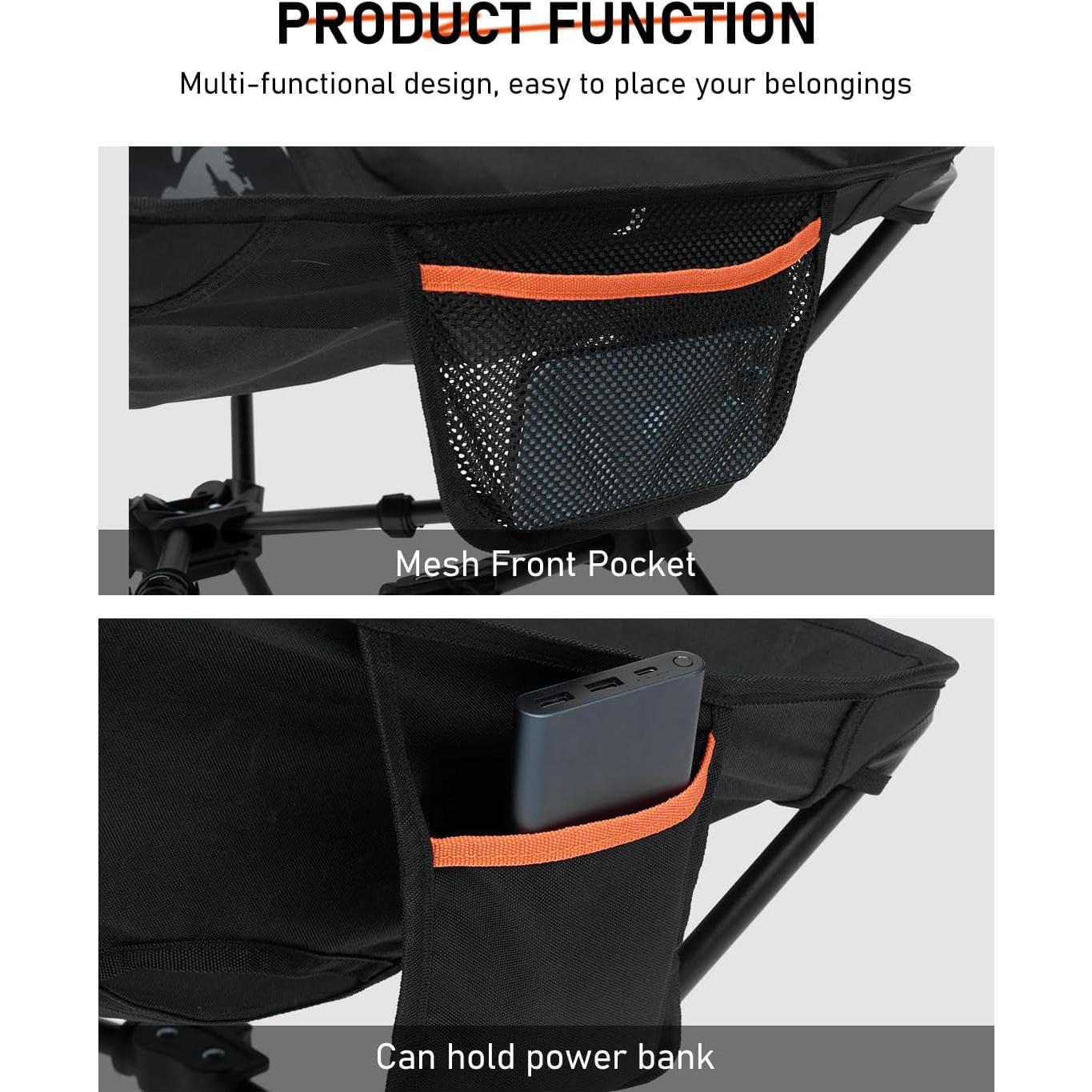 Silla de Camping NOVSIGHT Plegable Naranja con Reposacabezas