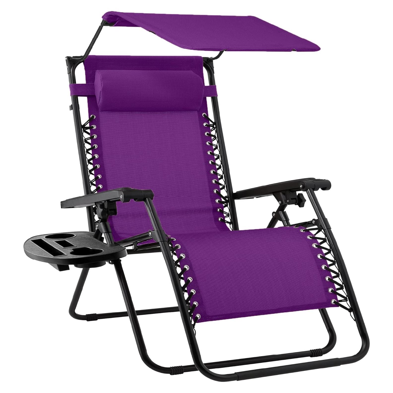 Silla de Patio Reclinable Mejor Opción con Sombrilla Púrpura