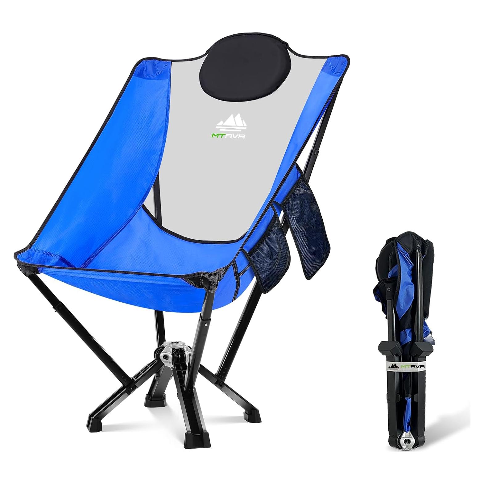 Silla de Camping Plegable MTRVR Azul Respaldo Alto 272 Kg