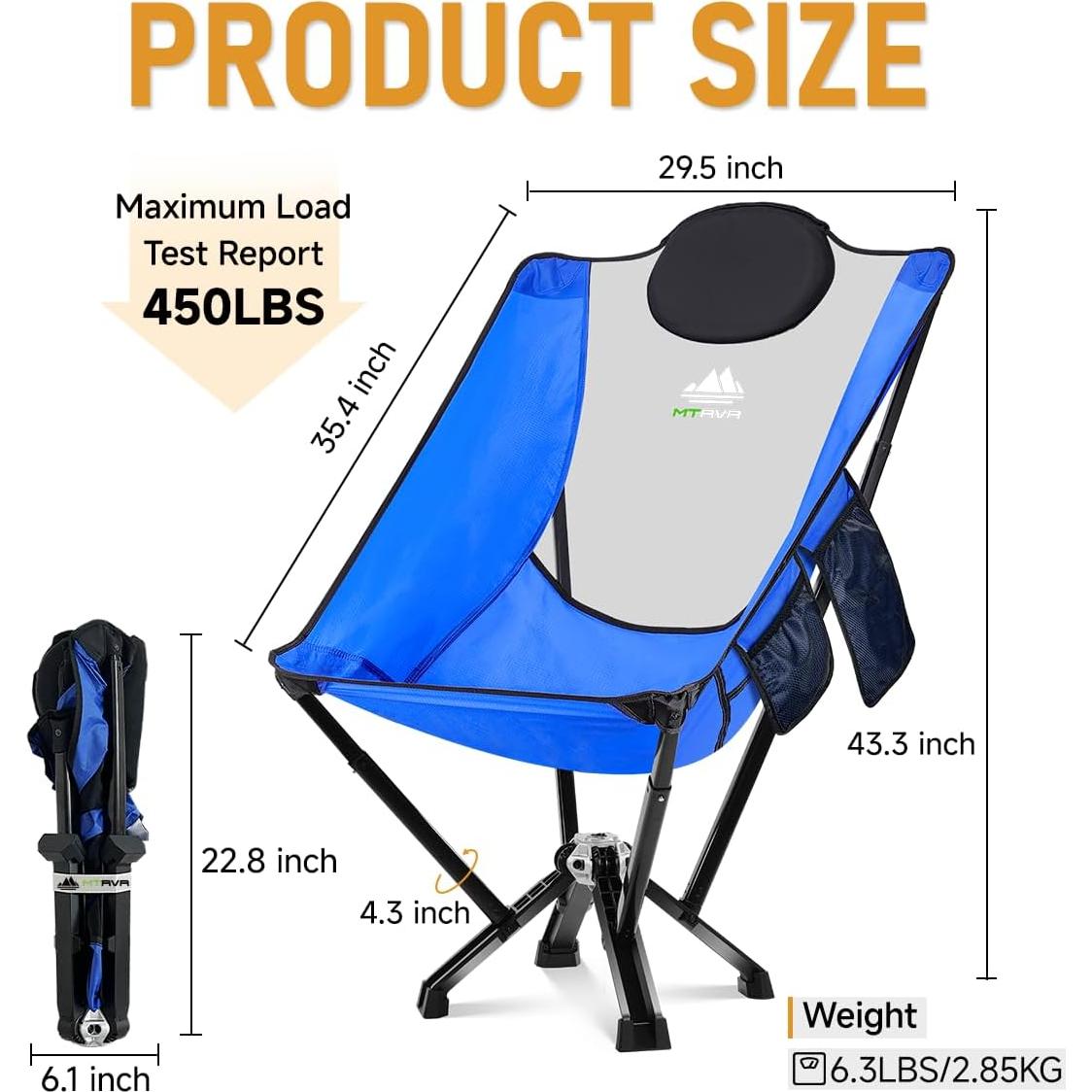 Silla de Camping Plegable MTRVR Azul Respaldo Alto 272 Kg