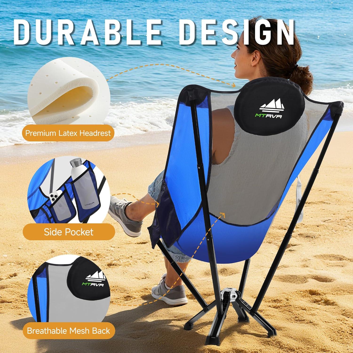 Silla de Camping Plegable MTRVR Azul Respaldo Alto 272 Kg