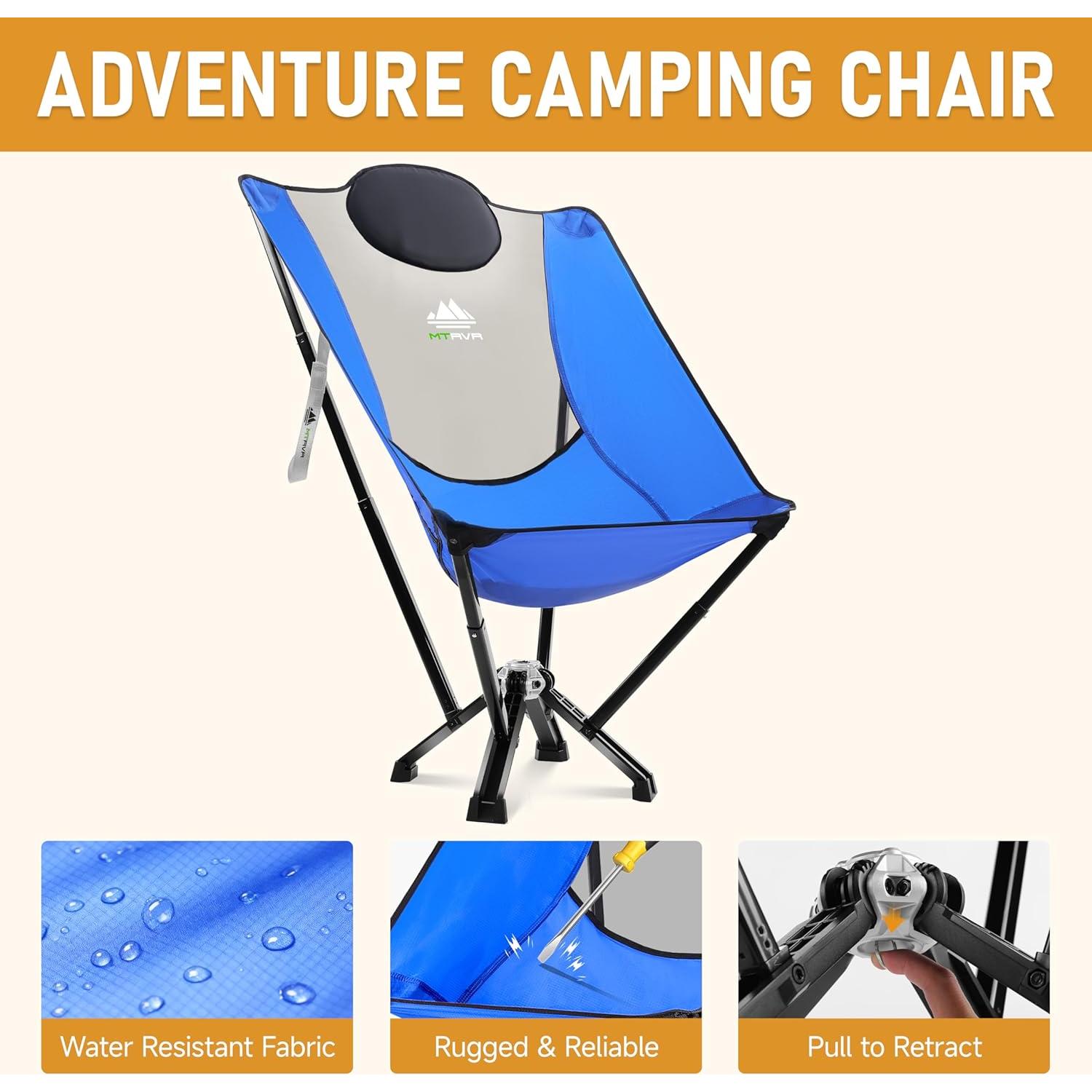 Silla de Camping Plegable MTRVR Azul Respaldo Alto 272 Kg