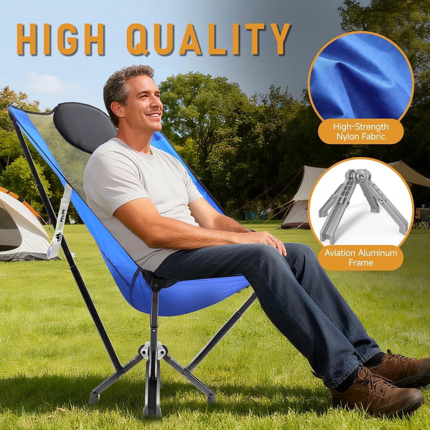 Silla de Camping Plegable MTRVR Azul Respaldo Alto 272 Kg
