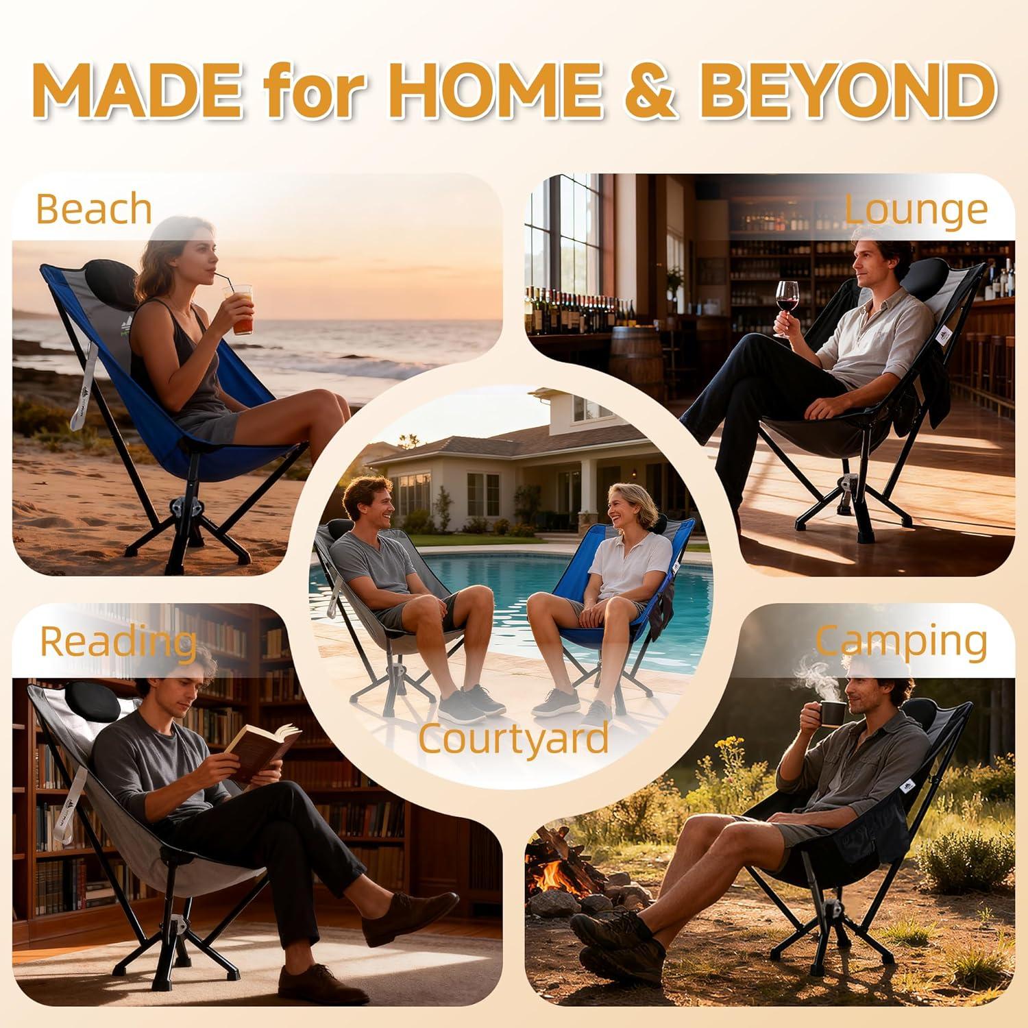 Silla de Camping Plegable MTRVR Azul Respaldo Alto 272 Kg