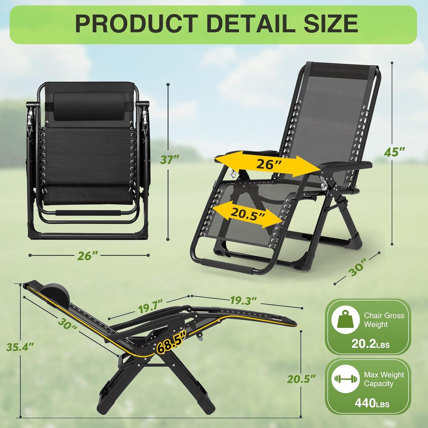 Suteck Zero Gravity Chair, Reclining Camping Lounge Chair w/Removable Cushion, Upgraded Lock and Cup Holder, Reclining Patio Chairs Folding Recliner for Indoor and Outdoor