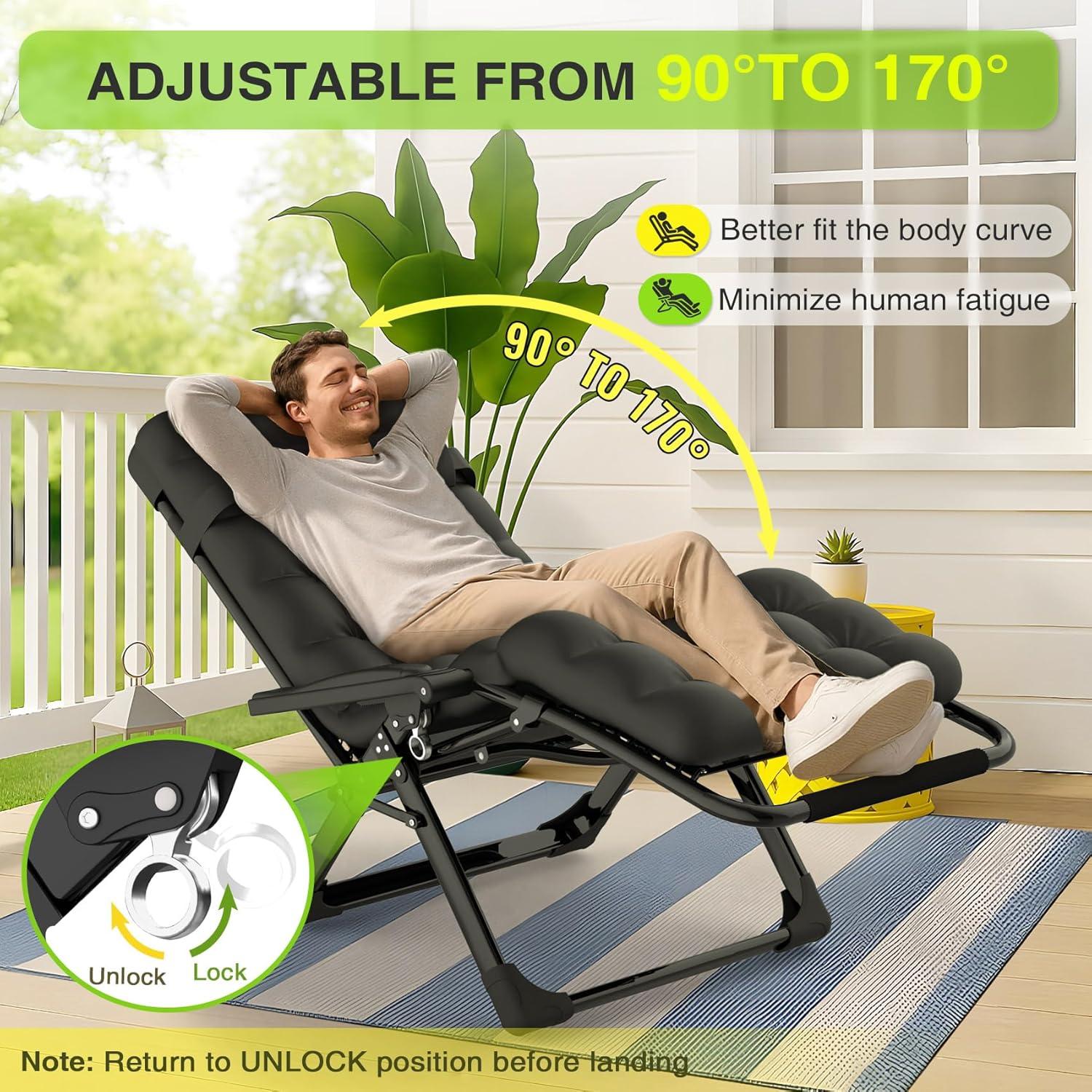 Suteck Zero Gravity Chair, Reclining Camping Lounge Chair w/Removable Cushion, Upgraded Lock and Cup Holder, Reclining Patio Chairs Folding Recliner for Indoor and Outdoor