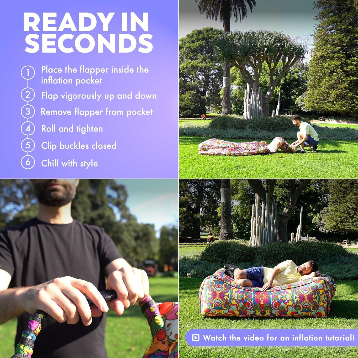 Sofá Inflable Chillbo Flap N Nap - Reposapiés Psicodélico 60s