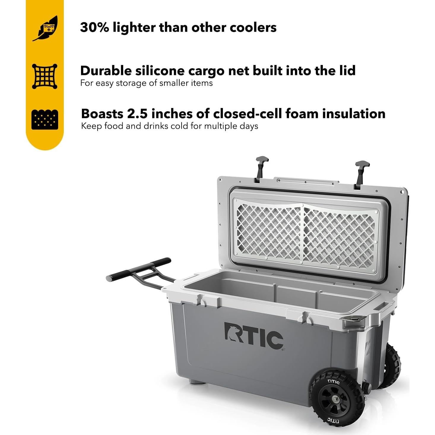 Enfriador RTIC 72 QT Ultra-Ligero con Ruedas Aislado
