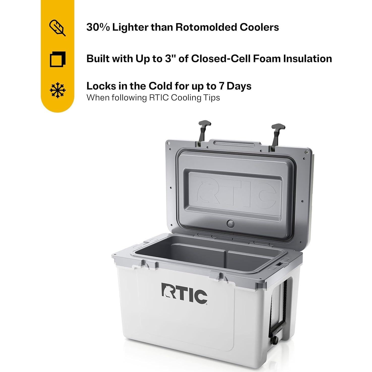 Nevera Dura Aislada RTIC Ultra-Ligera 52 Qt Blanca y Gris
