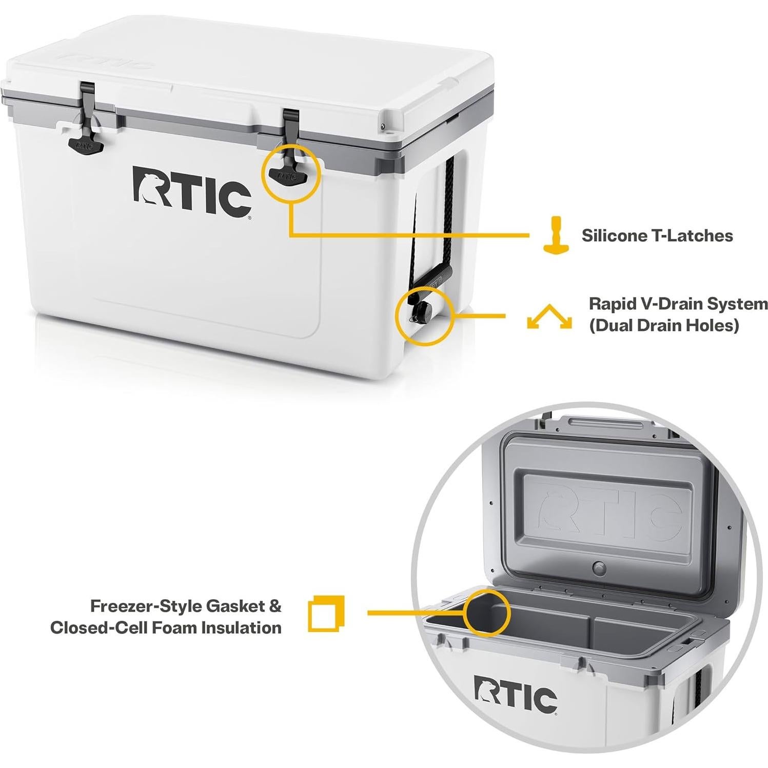 Nevera Dura Aislada RTIC Ultra-Ligera 52 Qt Blanca y Gris