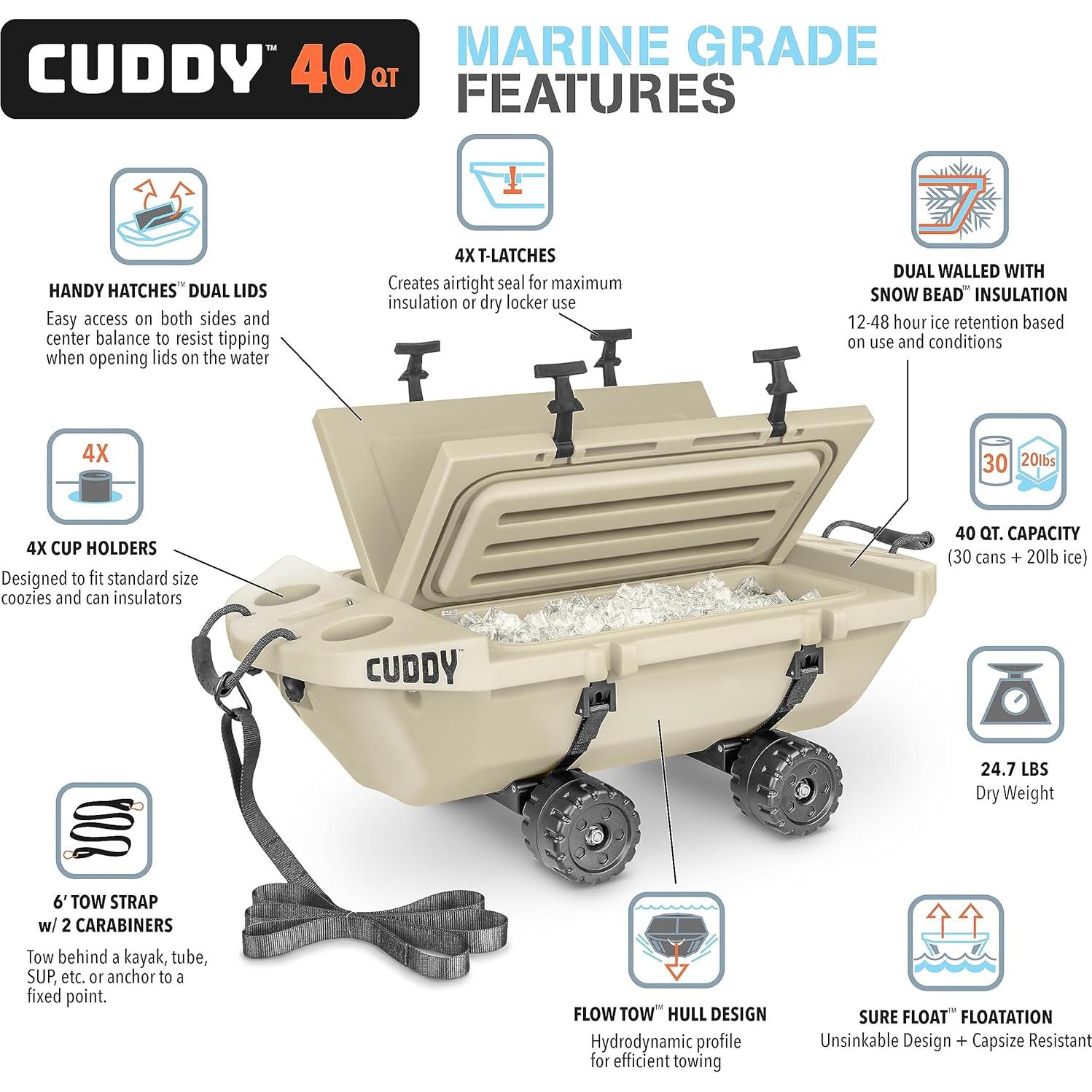 Enfriador Anfibio CUDDY 40QT con Ruedas GoSports Beige