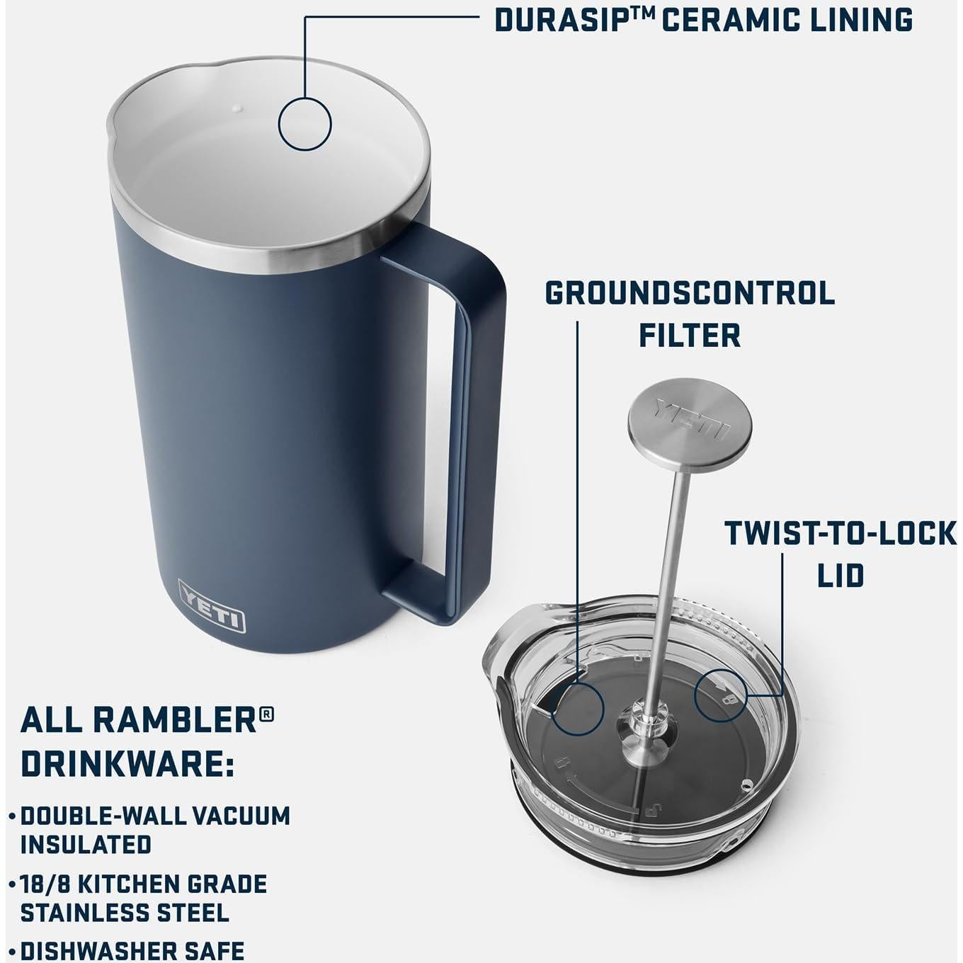 Prensa Francesa para Café YETI 64 oz (1.89 L) Acero Inoxidable