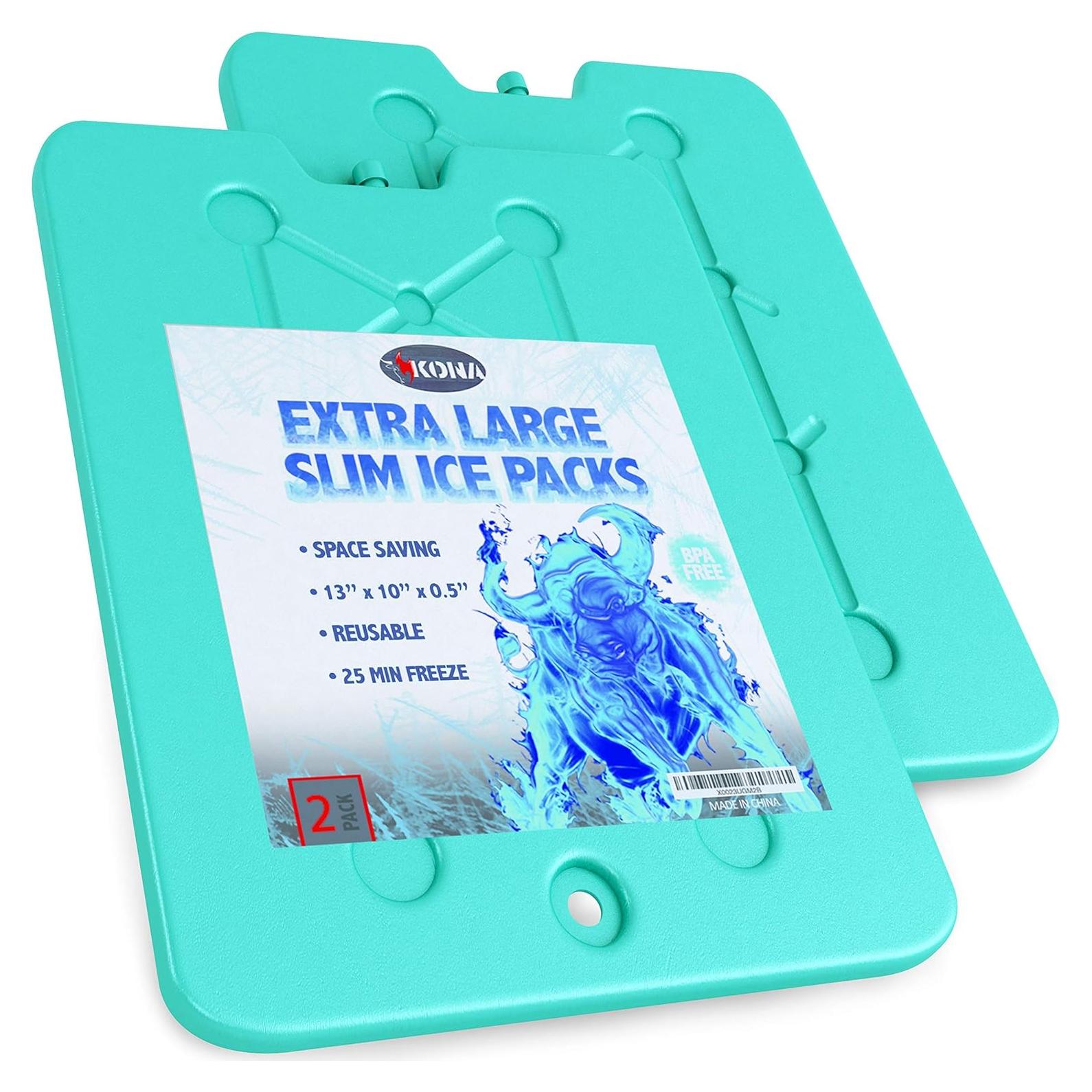 XXL Ice Packs for Coolers – 2 lb Reusable Slim Freezer Packs, Long-Lasting Dry Ice Alternative for Cooler Bags, 13×10 Inch, Fast Freeze (-5 °C), Available in Multiple Pack Quantities