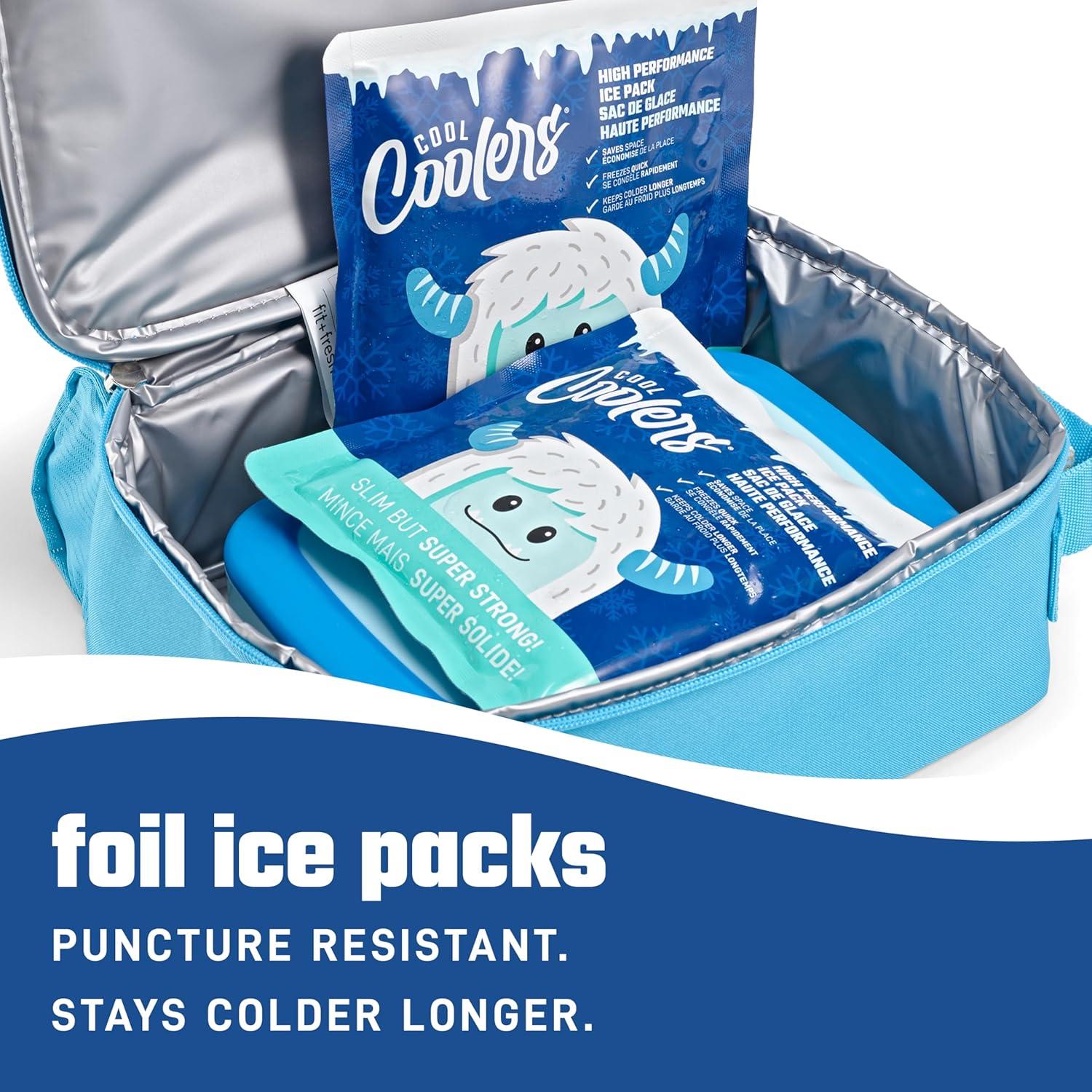 Cool Coolers by Fit & Fresh High Performance Kids Lunch Box Ice Packs, Puncture Resistant Ice Packs for Lunch Bags and Cooler, Durable and Reusable, Non-Toxic Gel Ice Packs, 4PK