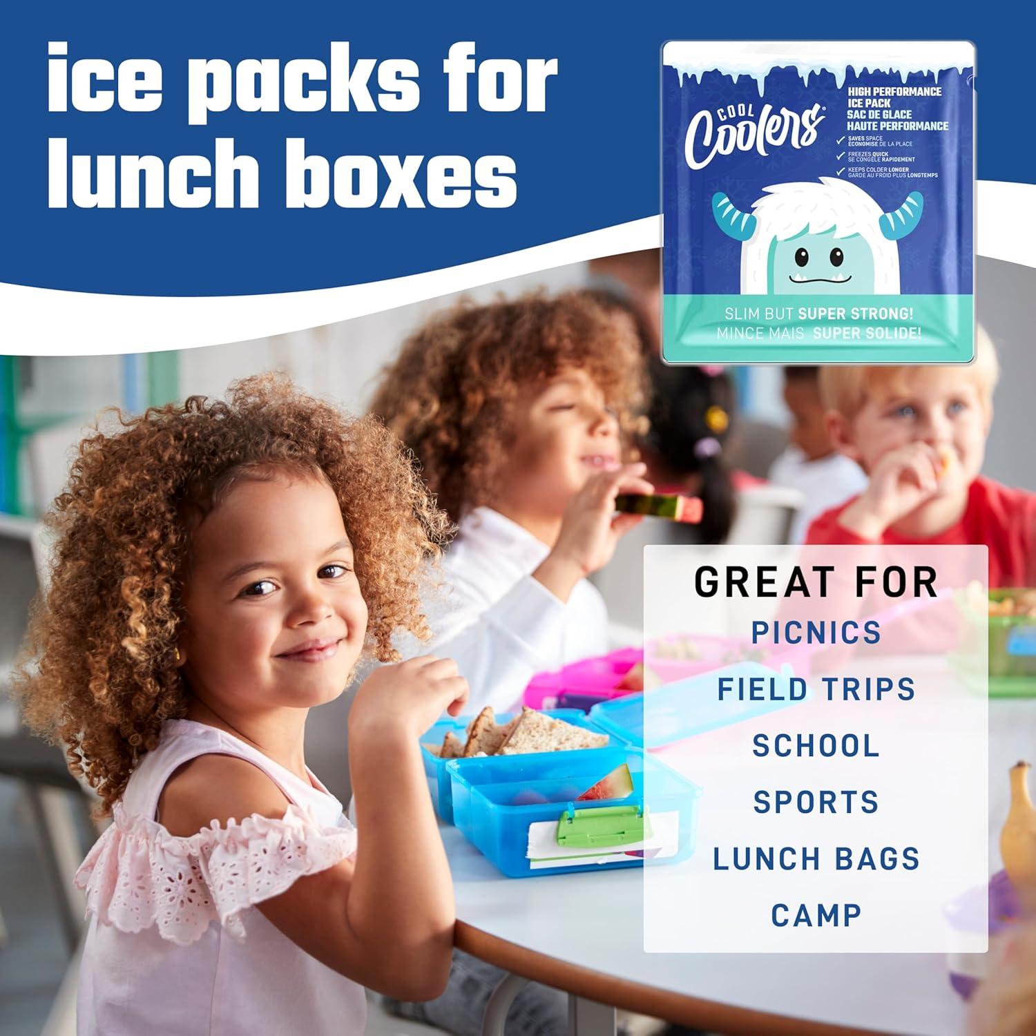 Cool Coolers by Fit & Fresh High Performance Kids Lunch Box Ice Packs, Puncture Resistant Ice Packs for Lunch Bags and Cooler, Durable and Reusable, Non-Toxic Gel Ice Packs, 4PK