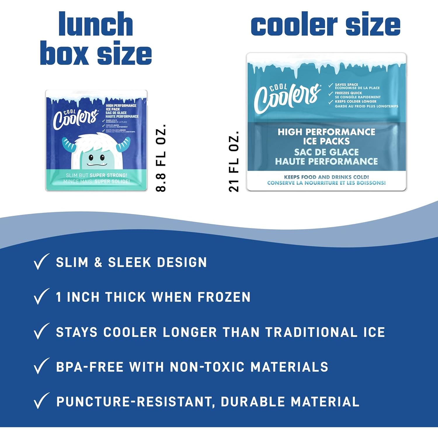 Cool Coolers by Fit & Fresh High Performance Kids Lunch Box Ice Packs, Puncture Resistant Ice Packs for Lunch Bags and Cooler, Durable and Reusable, Non-Toxic Gel Ice Packs, 4PK