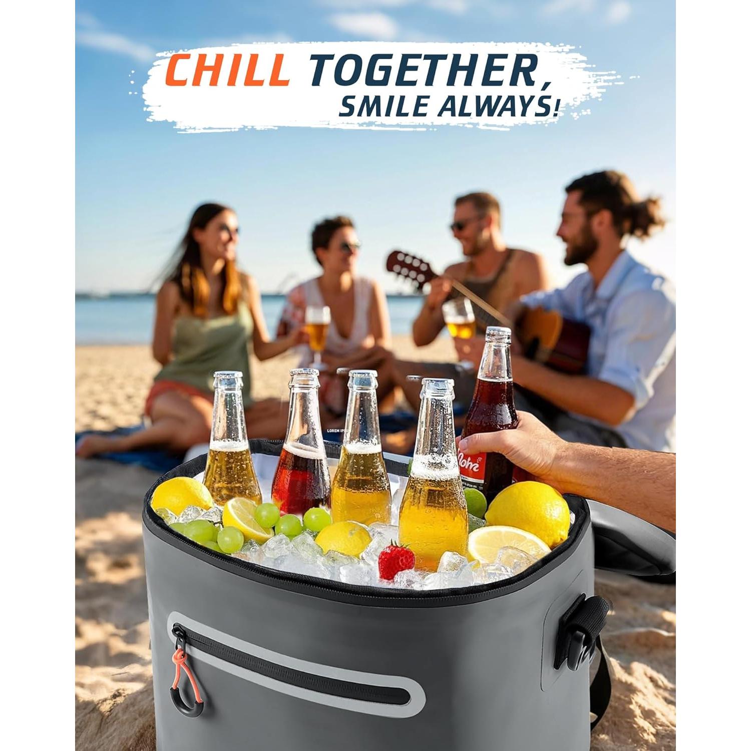 Soft-Sided Cooler Bag, 7/16/30 Can Portable Ice Chest Box, Waterproof, Leak-Proof, Insulated Cooler for Lunch, Beach, Drink, Beverage, Travel, Camping, Picnic