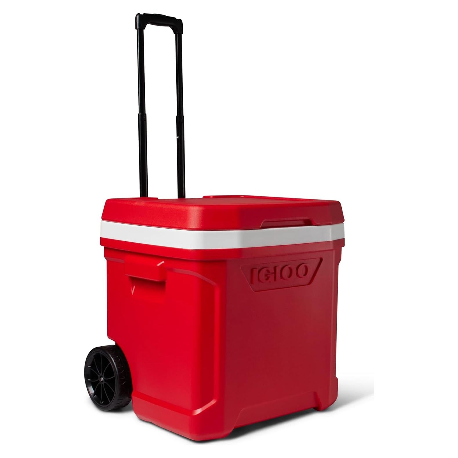 Hielera Igloo Perfil Rojo 60 Qt con Ruedas y Mango Telescópico