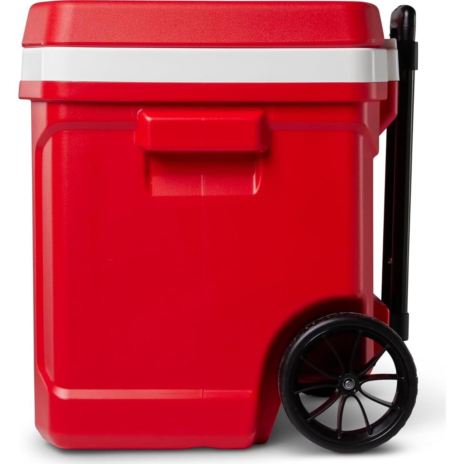Hielera Igloo Perfil Rojo 60 Qt con Ruedas y Mango Telescópico