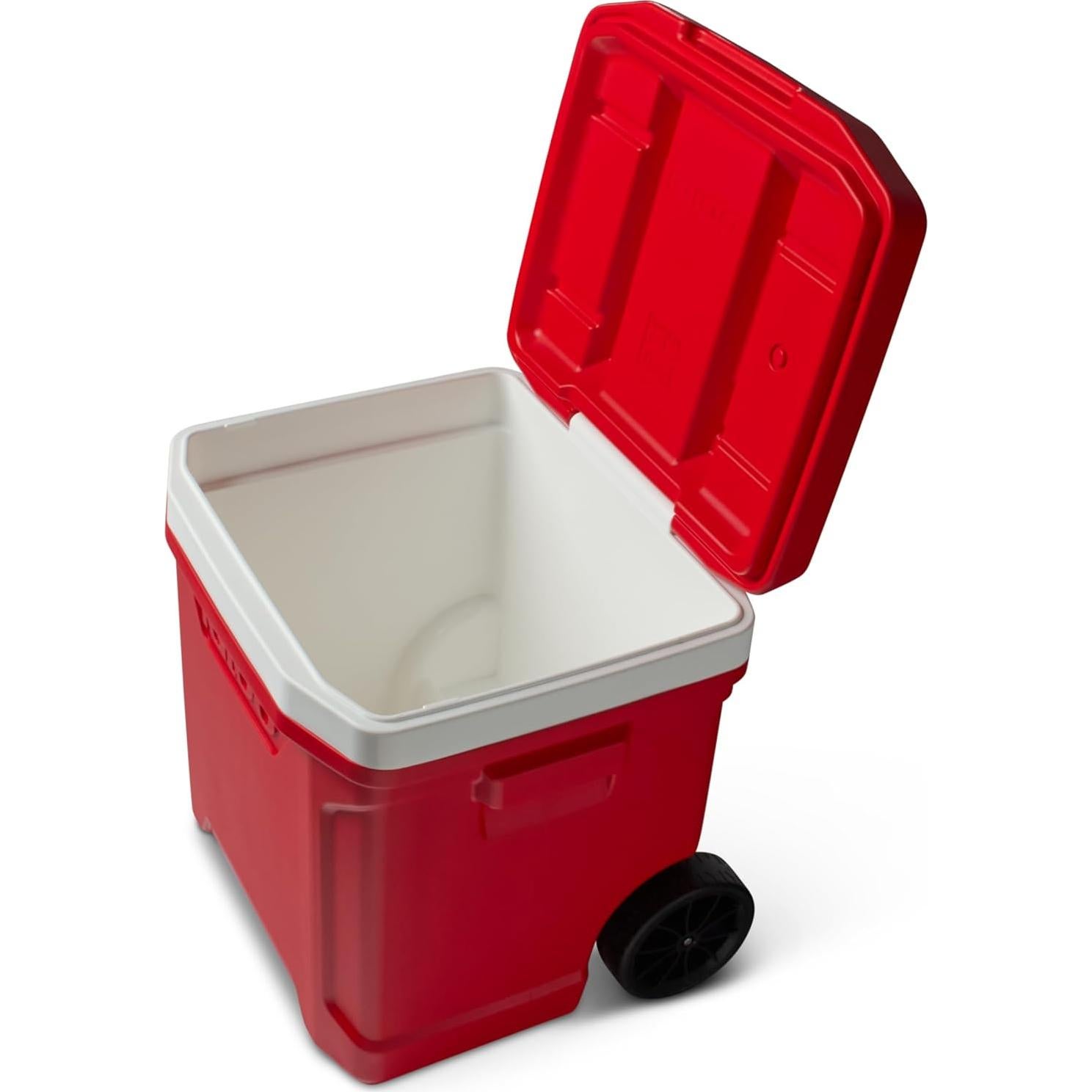 Hielera Igloo Perfil Rojo 60 Qt con Ruedas y Mango Telescópico