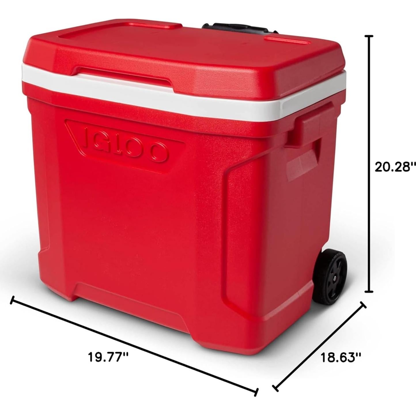 Hielera Igloo Perfil Rojo 60 Qt con Ruedas y Mango Telescópico
