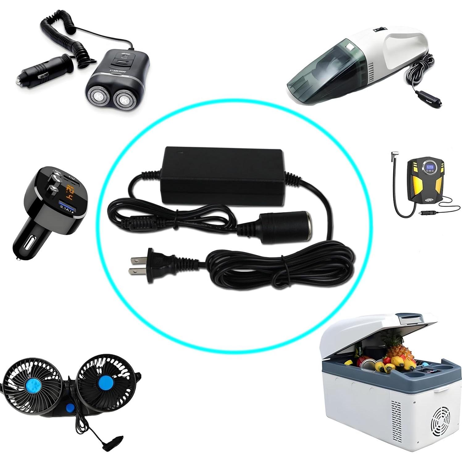 12V 5A AC/DC Power Supply Adapter for Coleman Thermoelectric Hot/Cold Cooler，for Camping Home Office Dorm or Vehicle Use Cigarette Lighter Plug Socket Power Supply Cord PS