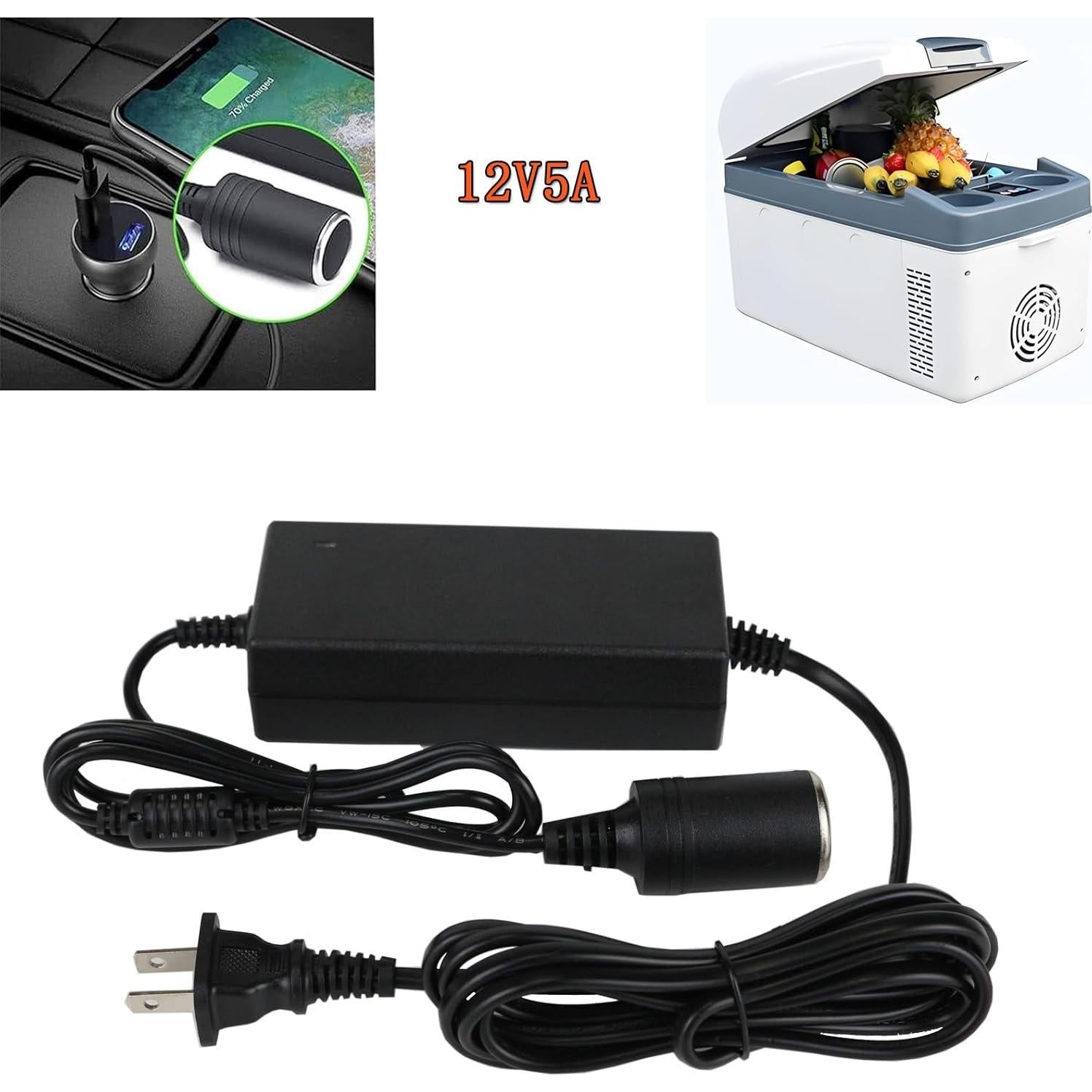 12V 5A AC/DC Power Supply Adapter for Coleman Thermoelectric Hot/Cold Cooler，for Camping Home Office Dorm or Vehicle Use Cigarette Lighter Plug Socket Power Supply Cord PS